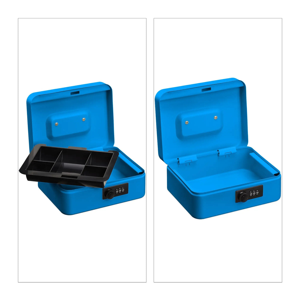Geldkassette mit Zahlenkombination Blau-Schwarz-Silber von Relaxdays
