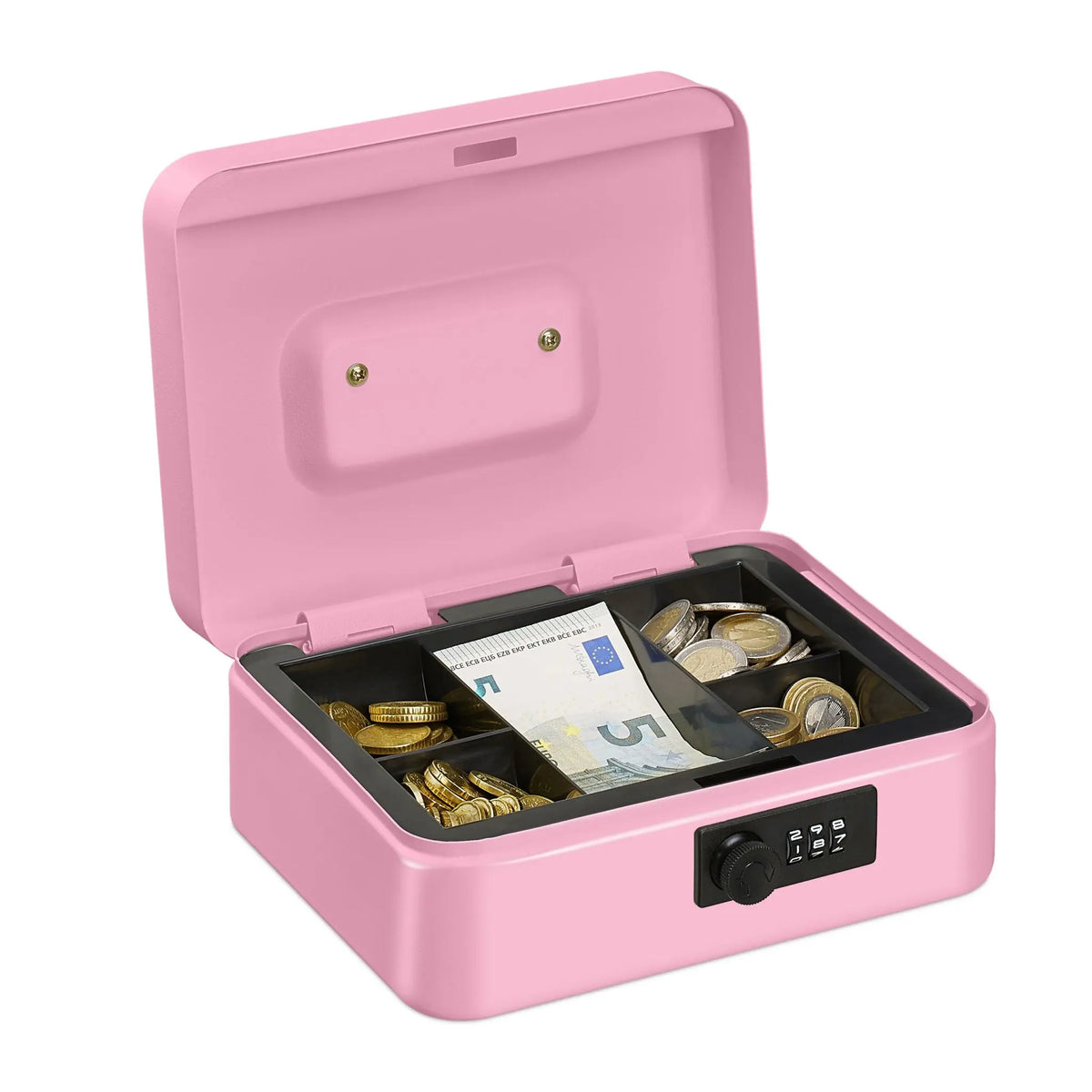 Geldkassette mit Zahlenkombination Rosa-Schwarz-Silber von Relaxdays