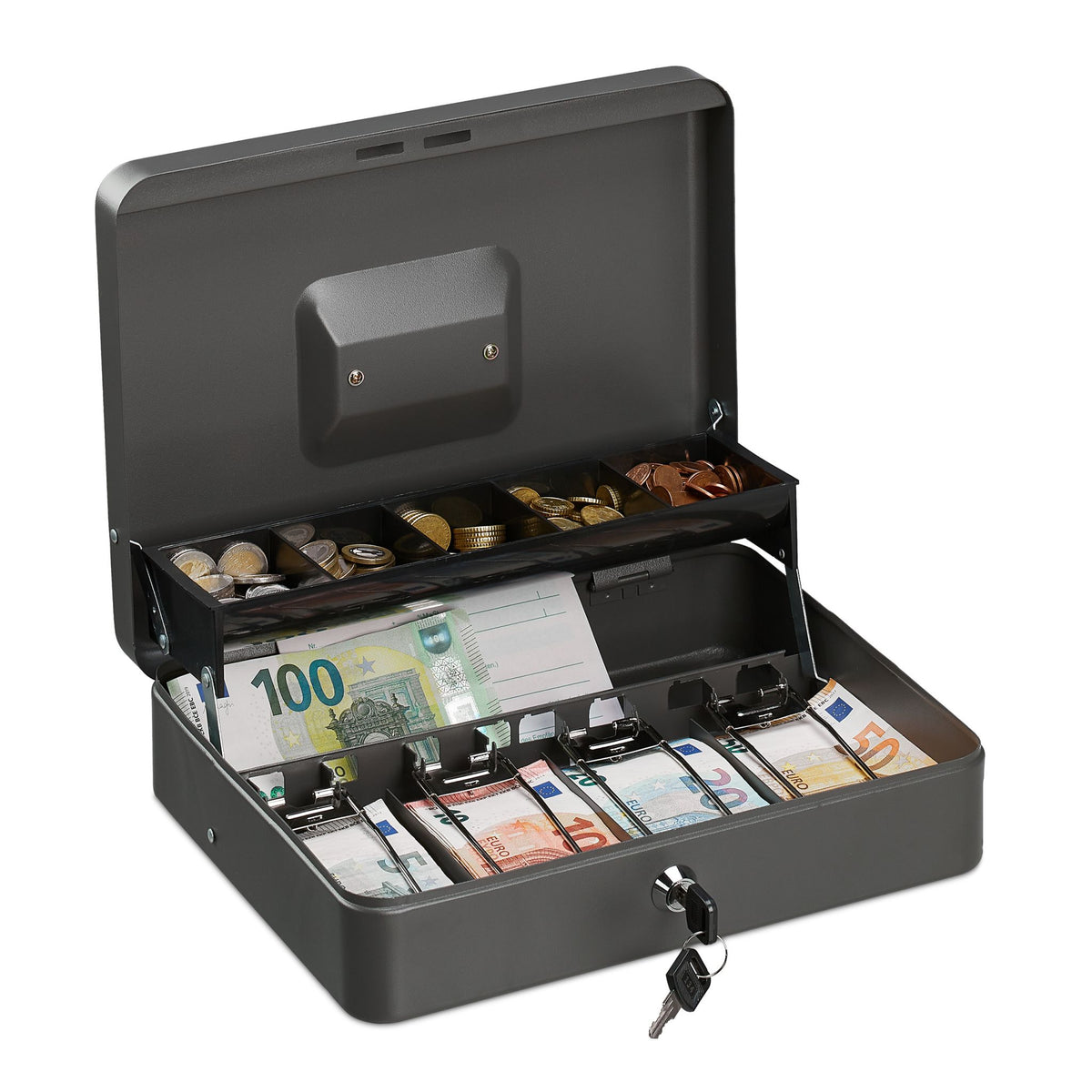 Abschliessbare Geldkassette Silber-Grau von Relaxdays