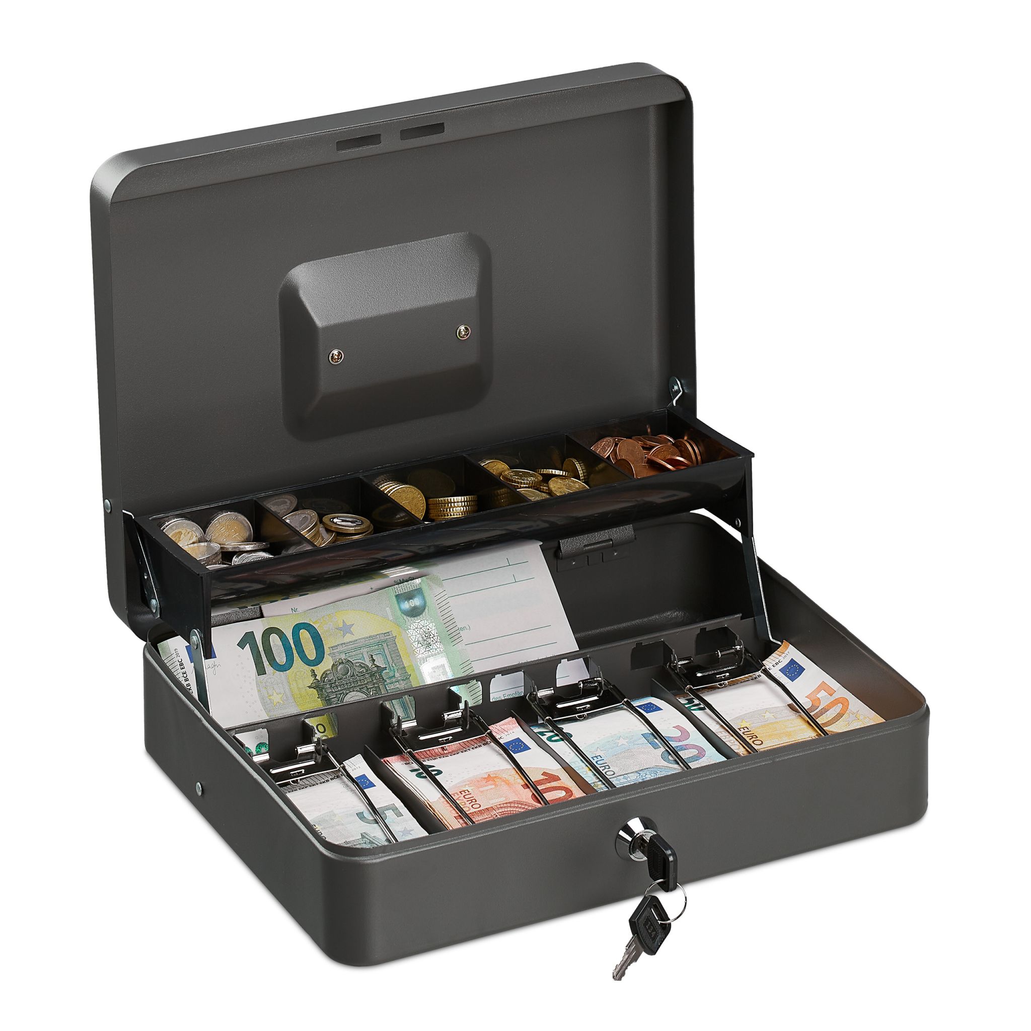Abschliessbare Geldkassette Silber-Grau von Relaxdays