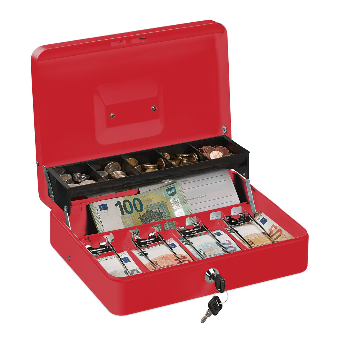 Abschliessbare Geldkassette Rot-Silber von Relaxdays