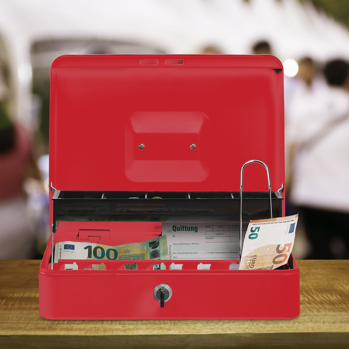 Abschliessbare Geldkassette Rot-Silber von Relaxdays
