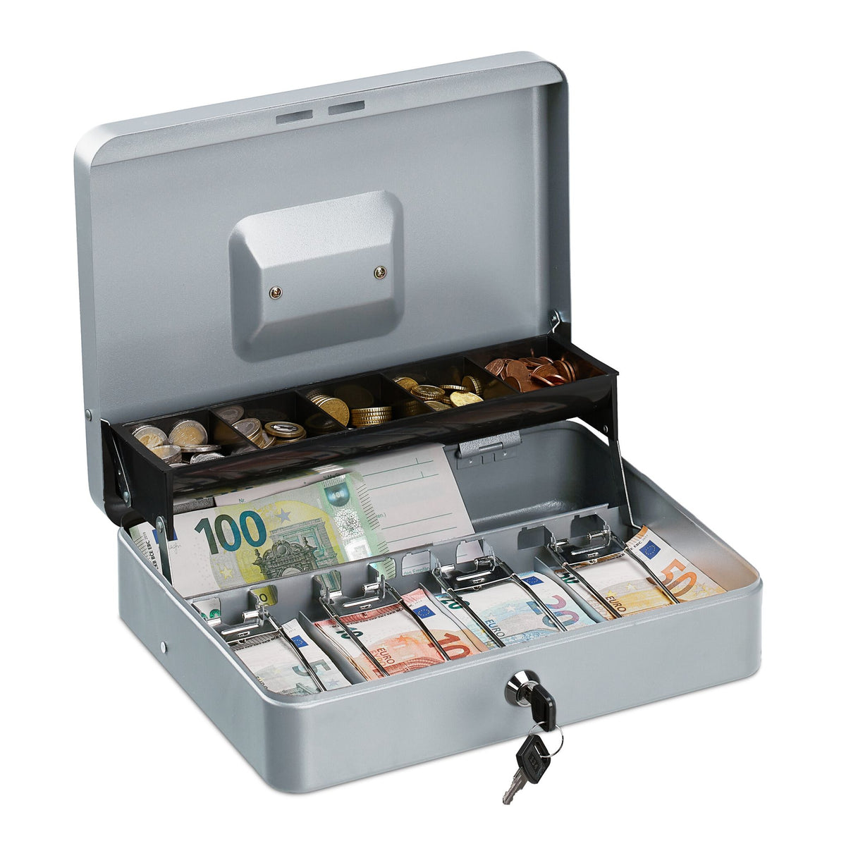 Abschliessbare Geldkassette Silber von Relaxdays