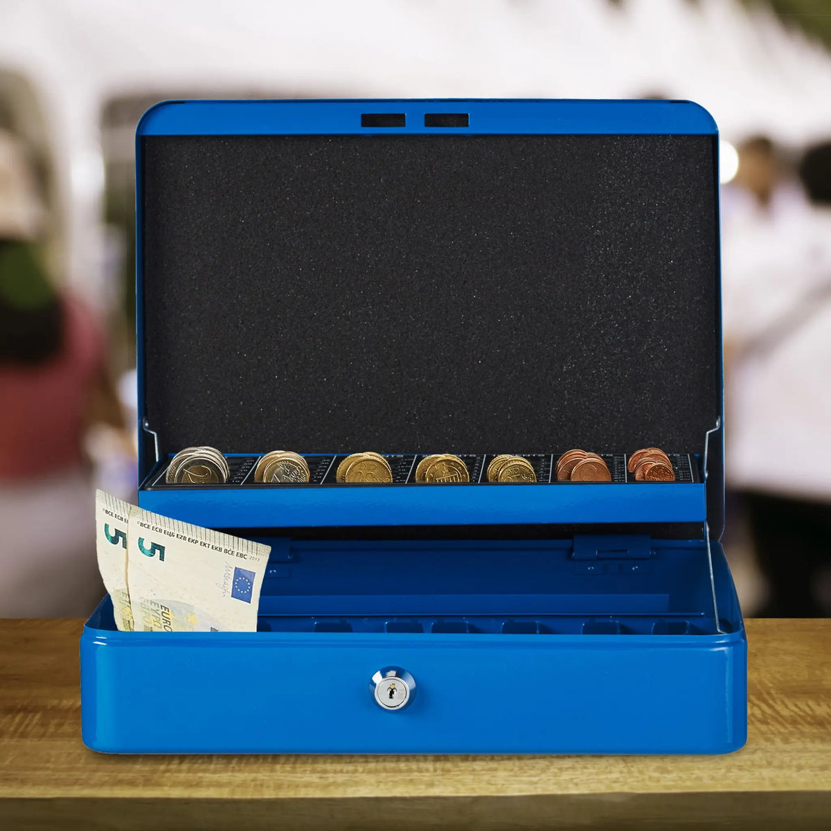Geldkassette mit Euro Münzzählbrett Blau-Silber von Relaxdays