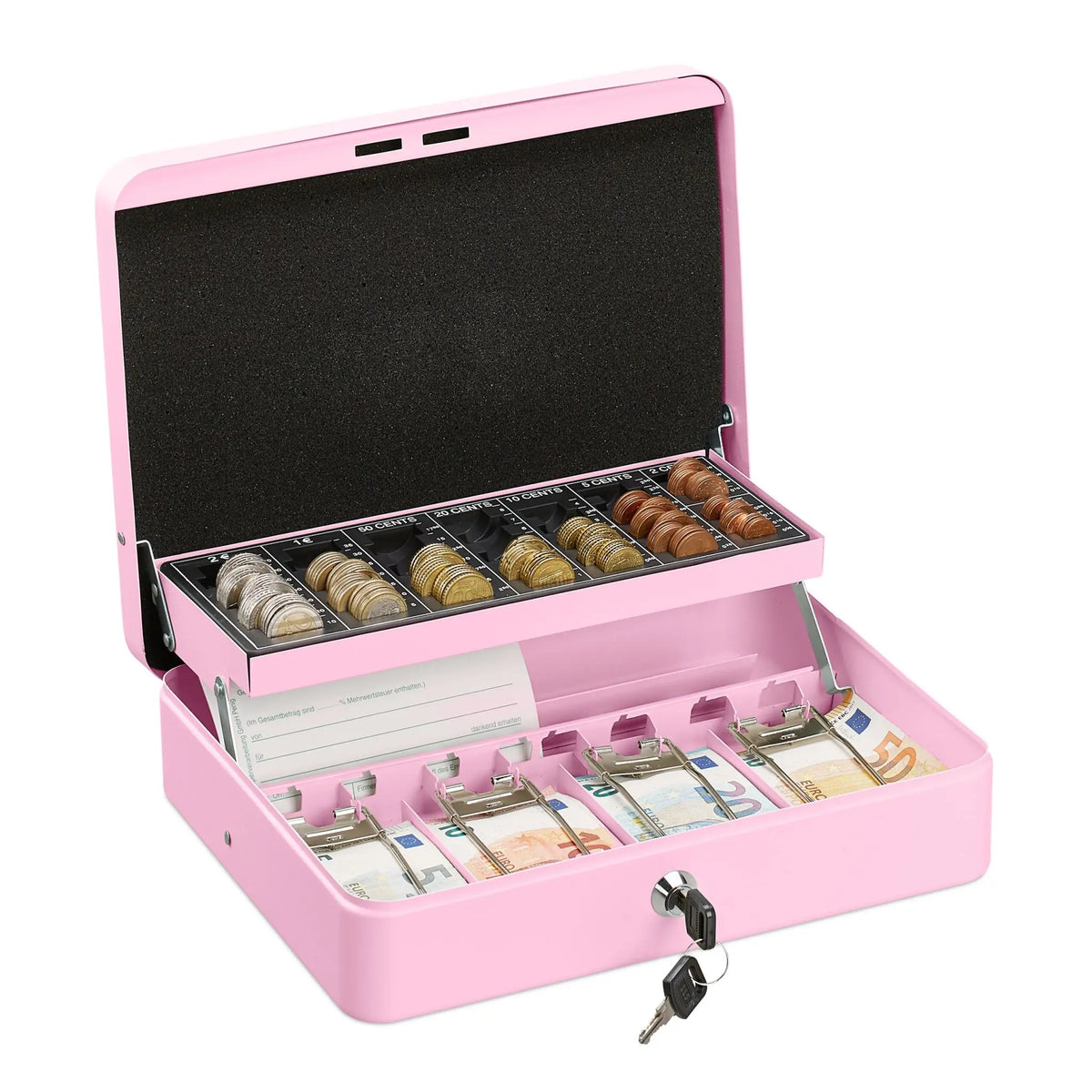 Geldkassette mit Euro Münzzählbrett Rosa-Silber von Relaxdays