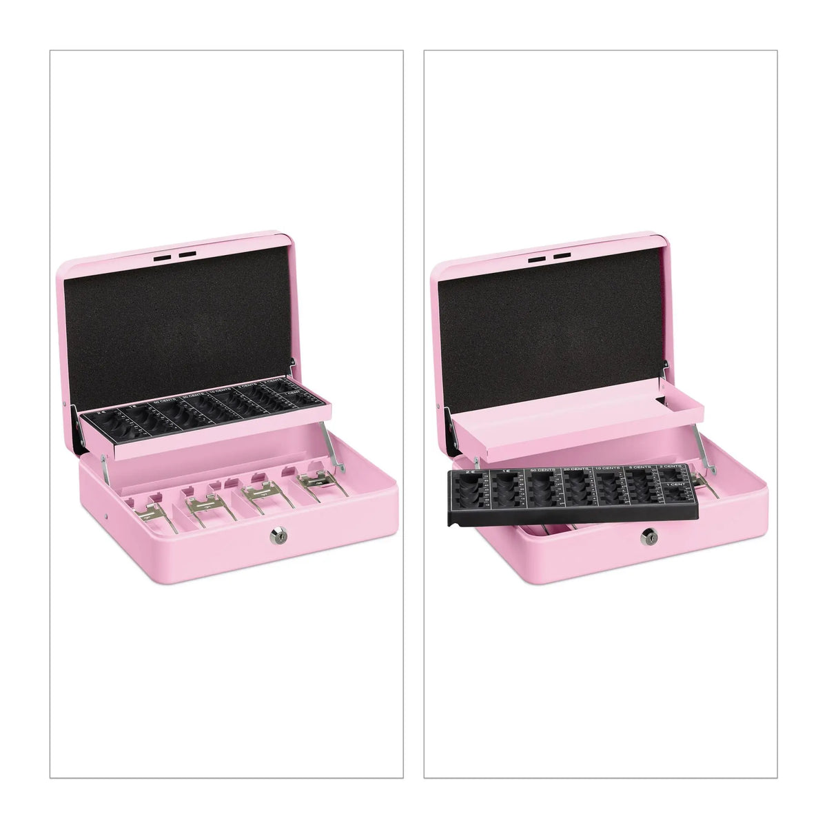Geldkassette mit Euro Münzzählbrett Rosa-Silber von Relaxdays