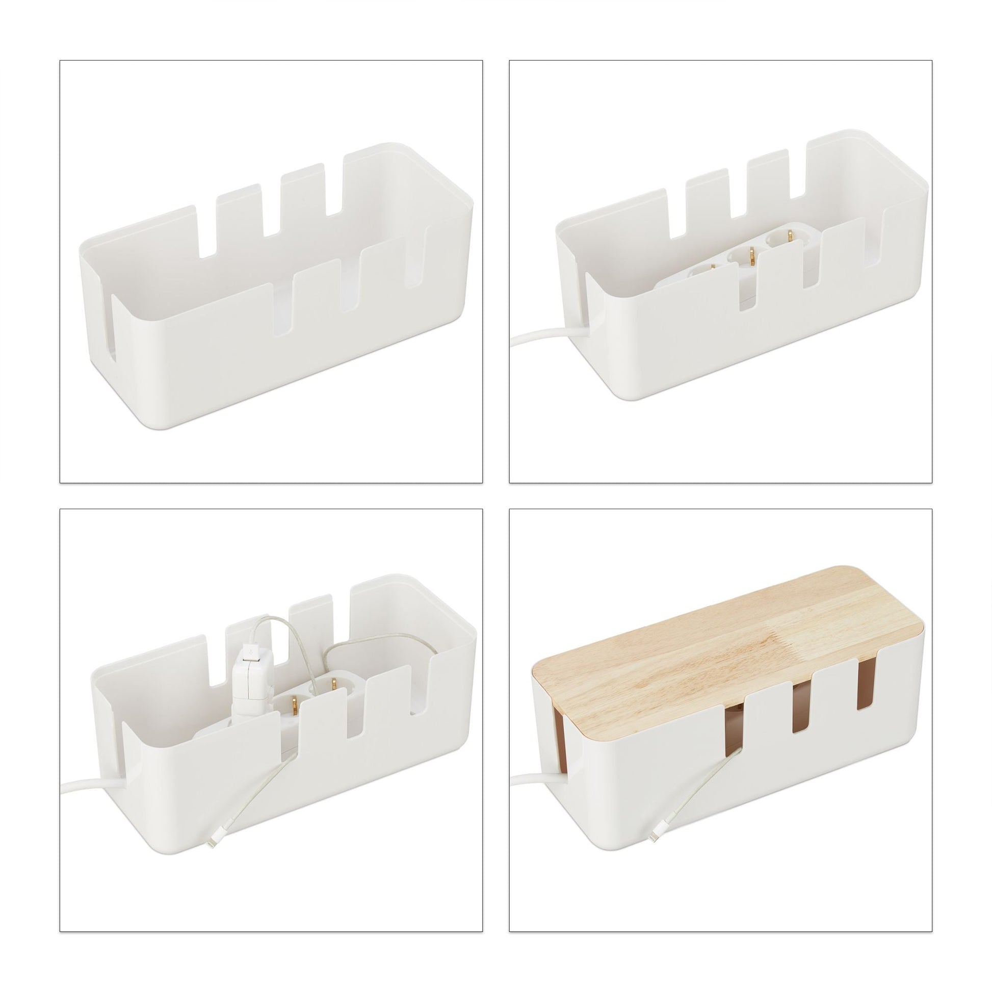 Kabelbox weiss Weiss-Hellbraun von Relaxdays
