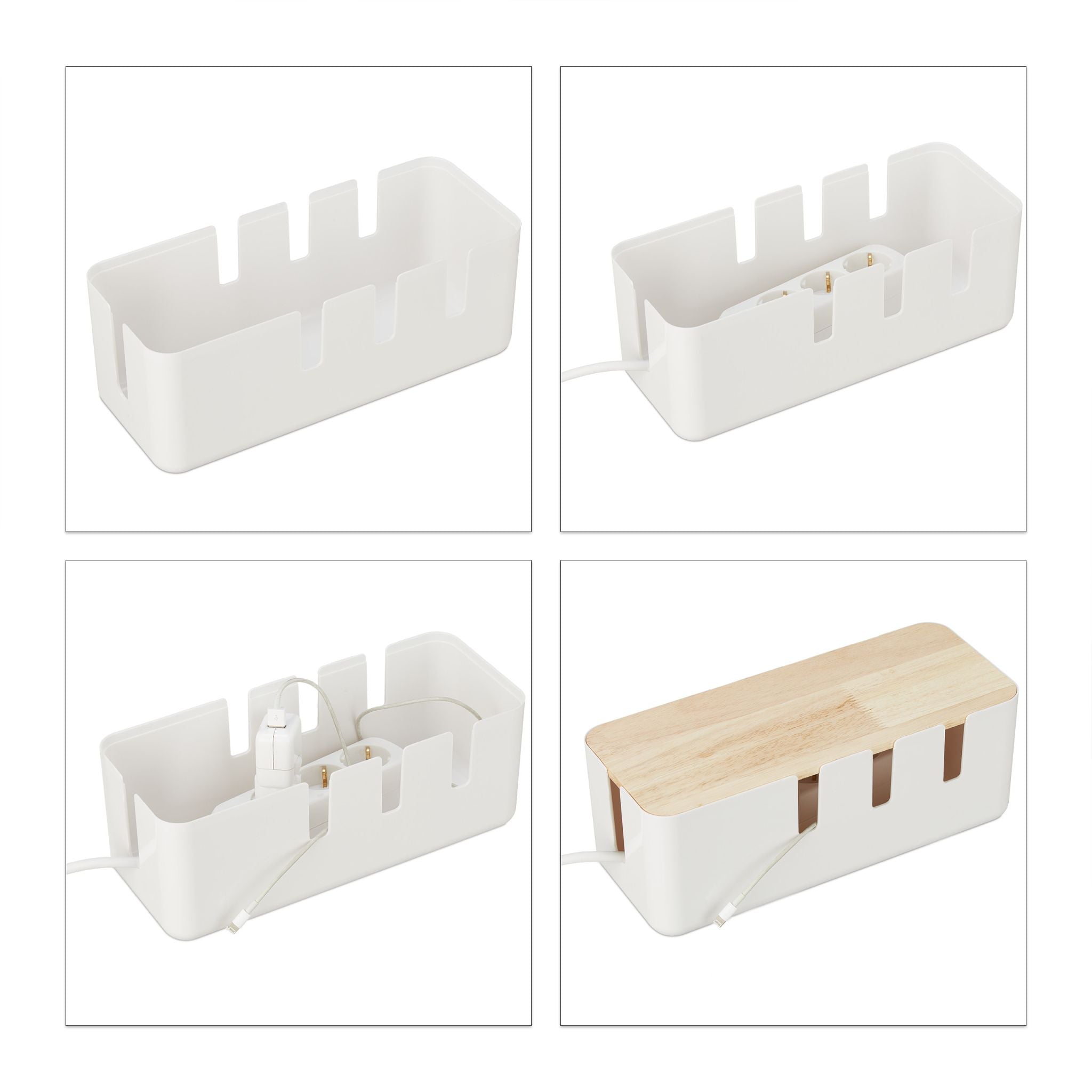 Kabelbox weiss Weiss-Hellbraun von Relaxdays