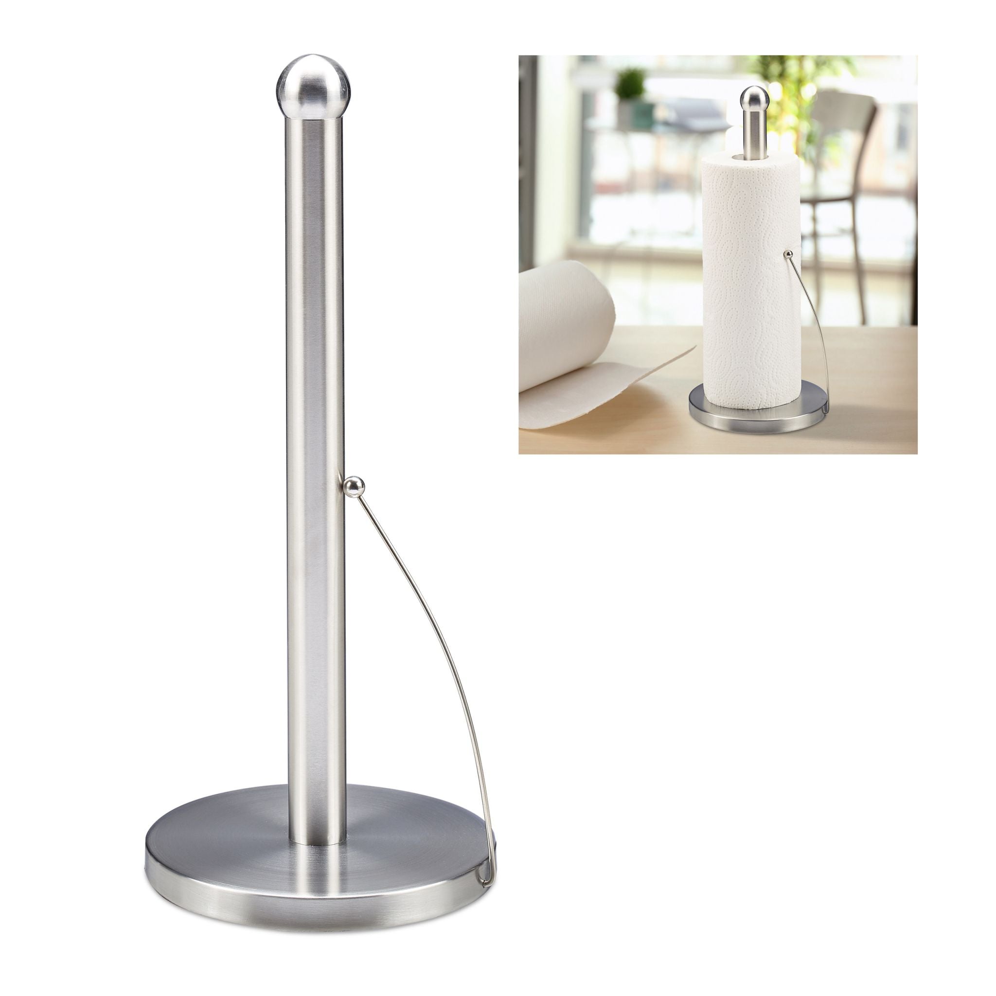 Küchenrollenhalter stehend Silber von Relaxdays