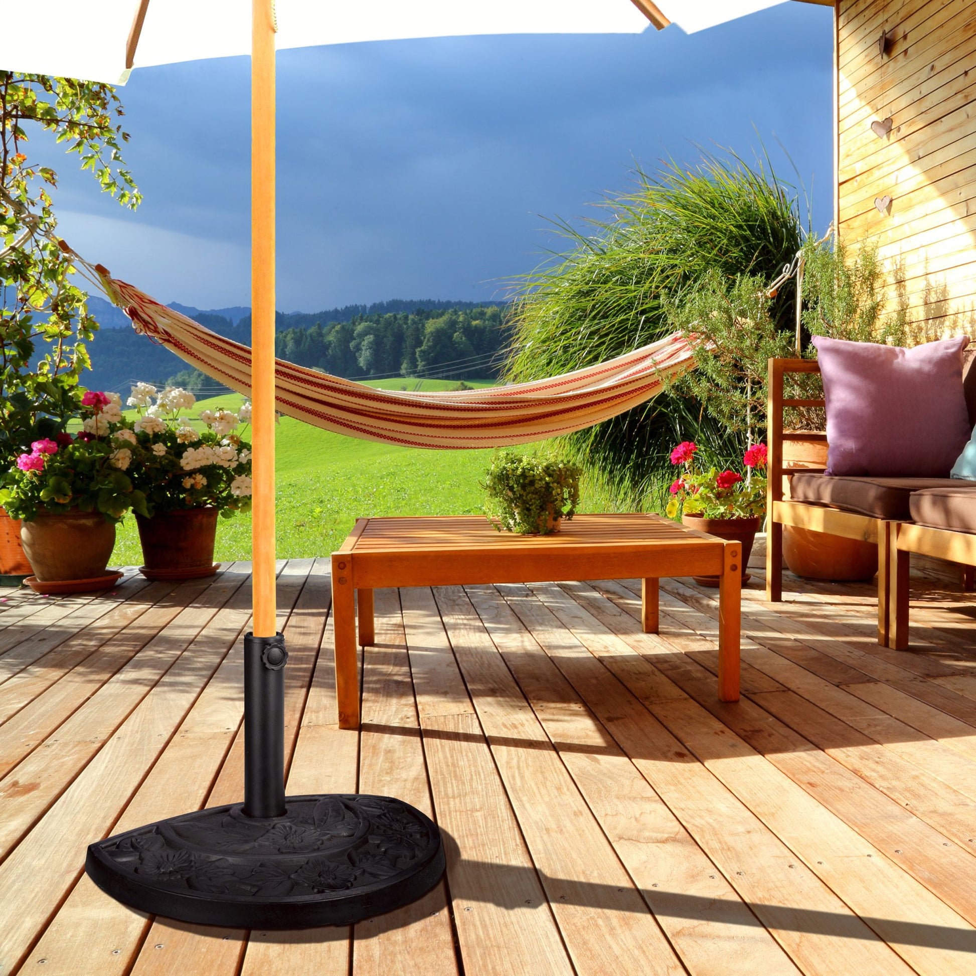 Halbrunder Sonnenschirmständer Schwarz von Relaxdays