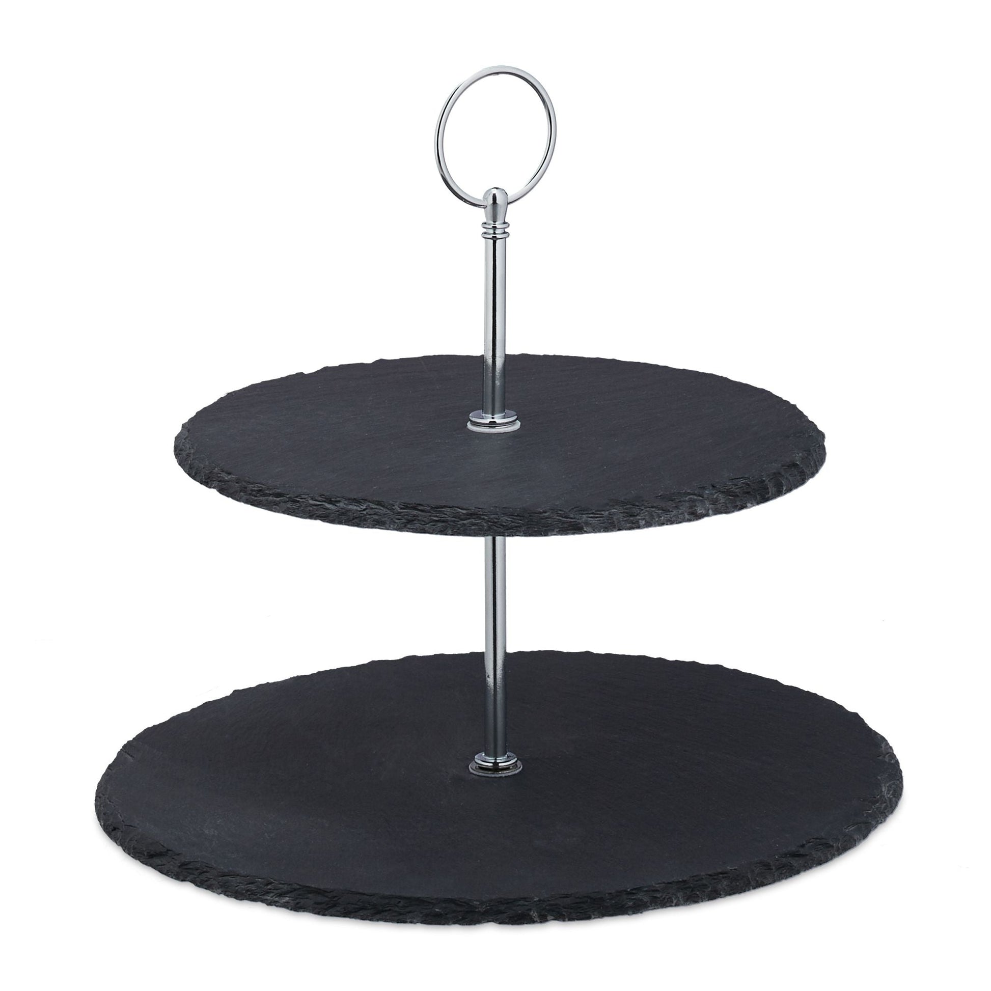 Etagere Schiefer 2 Etagen Anthrazit-Silber von Relaxdays