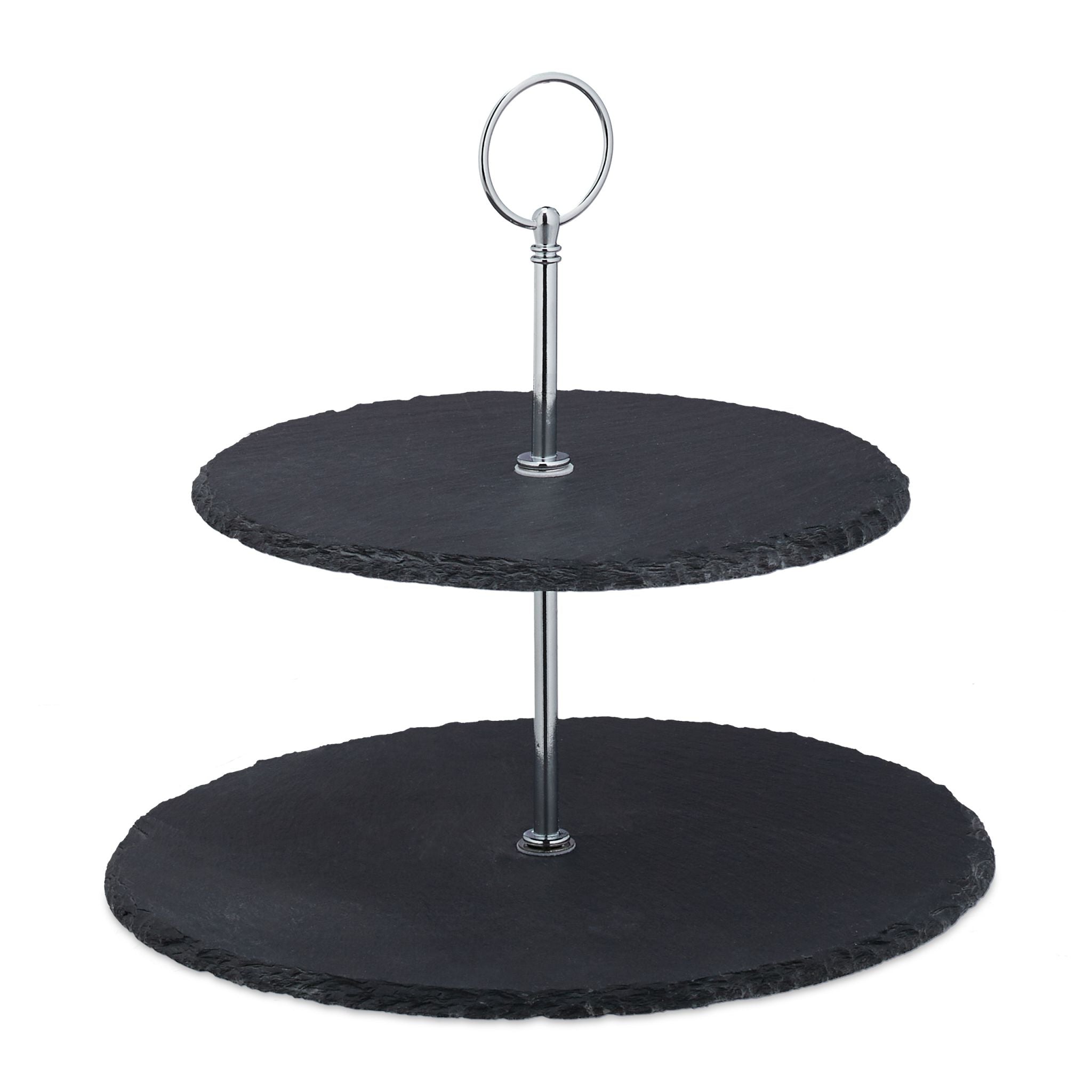 Etagere Schiefer 2 Etagen Anthrazit-Silber von Relaxdays
