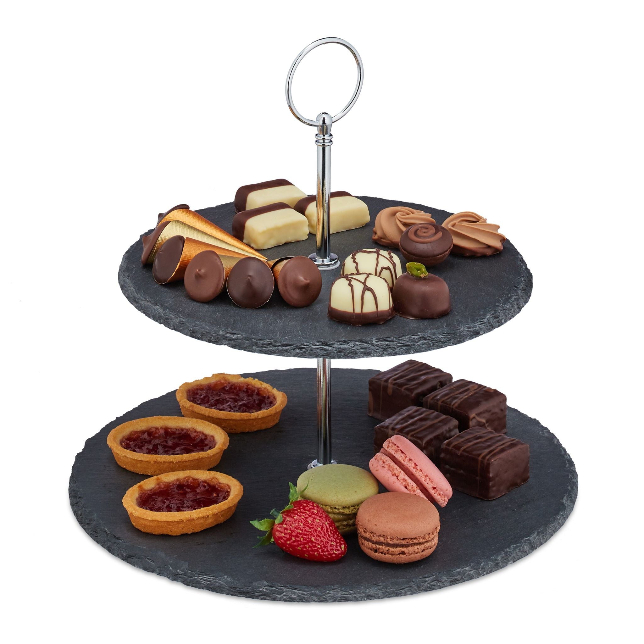 Etagere Schiefer 2 Etagen Anthrazit-Silber von Relaxdays