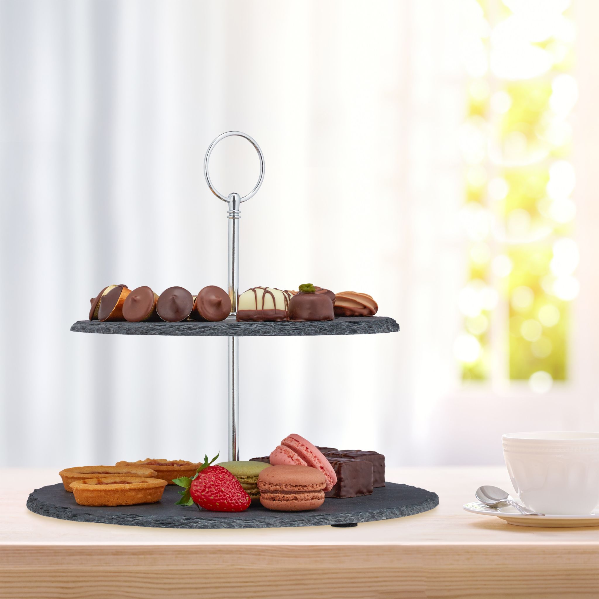 Etagere Schiefer 2 Etagen Anthrazit-Silber von Relaxdays