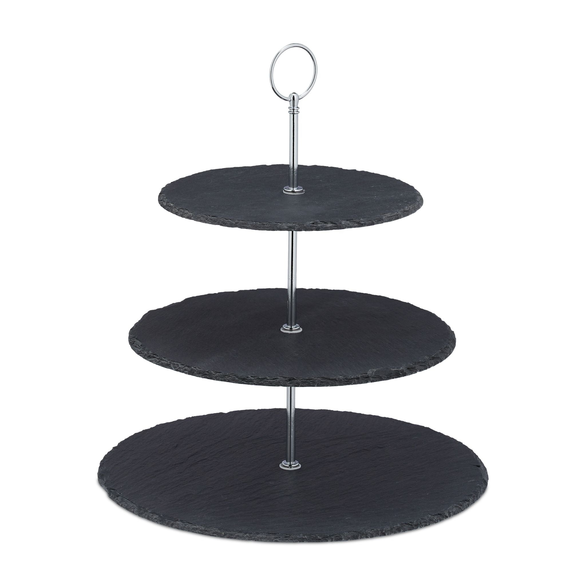 Etagere Schiefer 3 Etagen Anthrazit-Silber von Relaxdays
