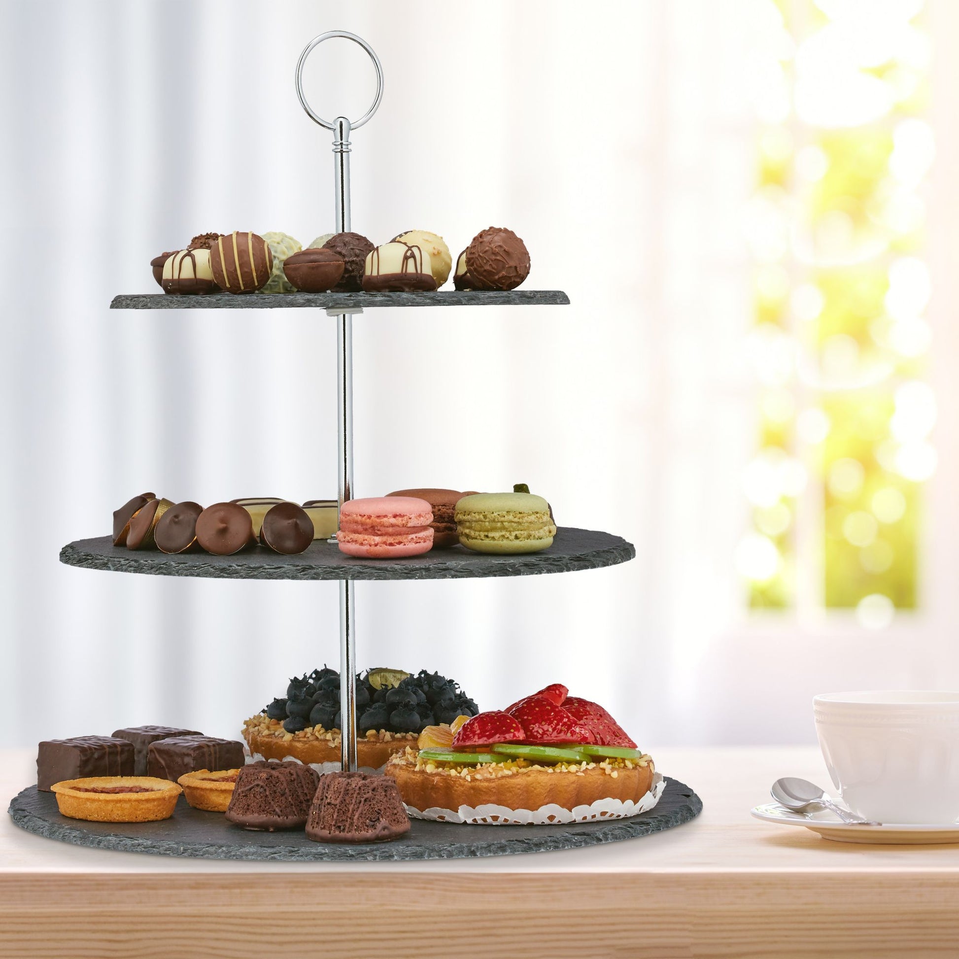 Etagere Schiefer 3 Etagen Anthrazit-Silber von Relaxdays