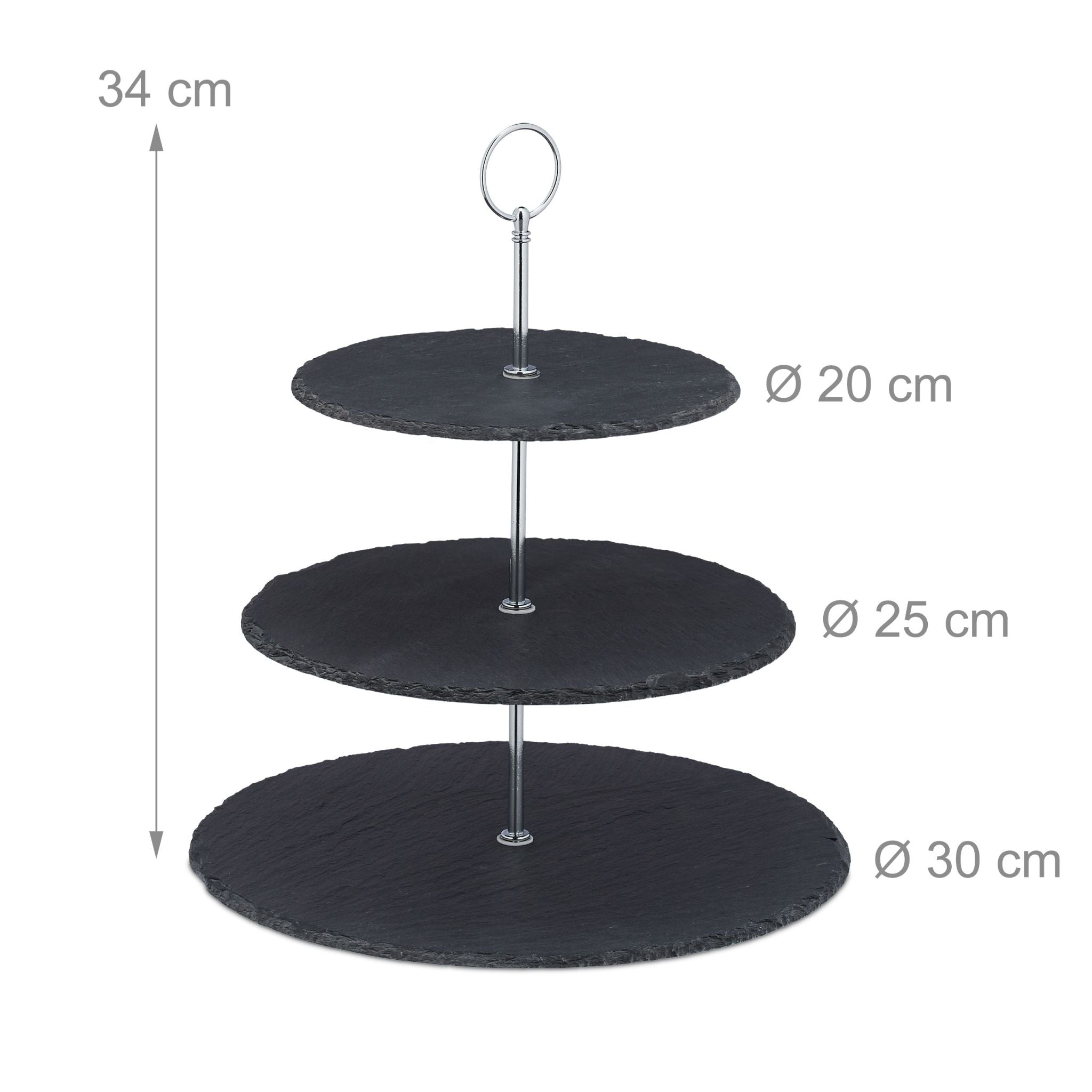 Etagere Schiefer 3 Etagen Anthrazit-Silber von Relaxdays