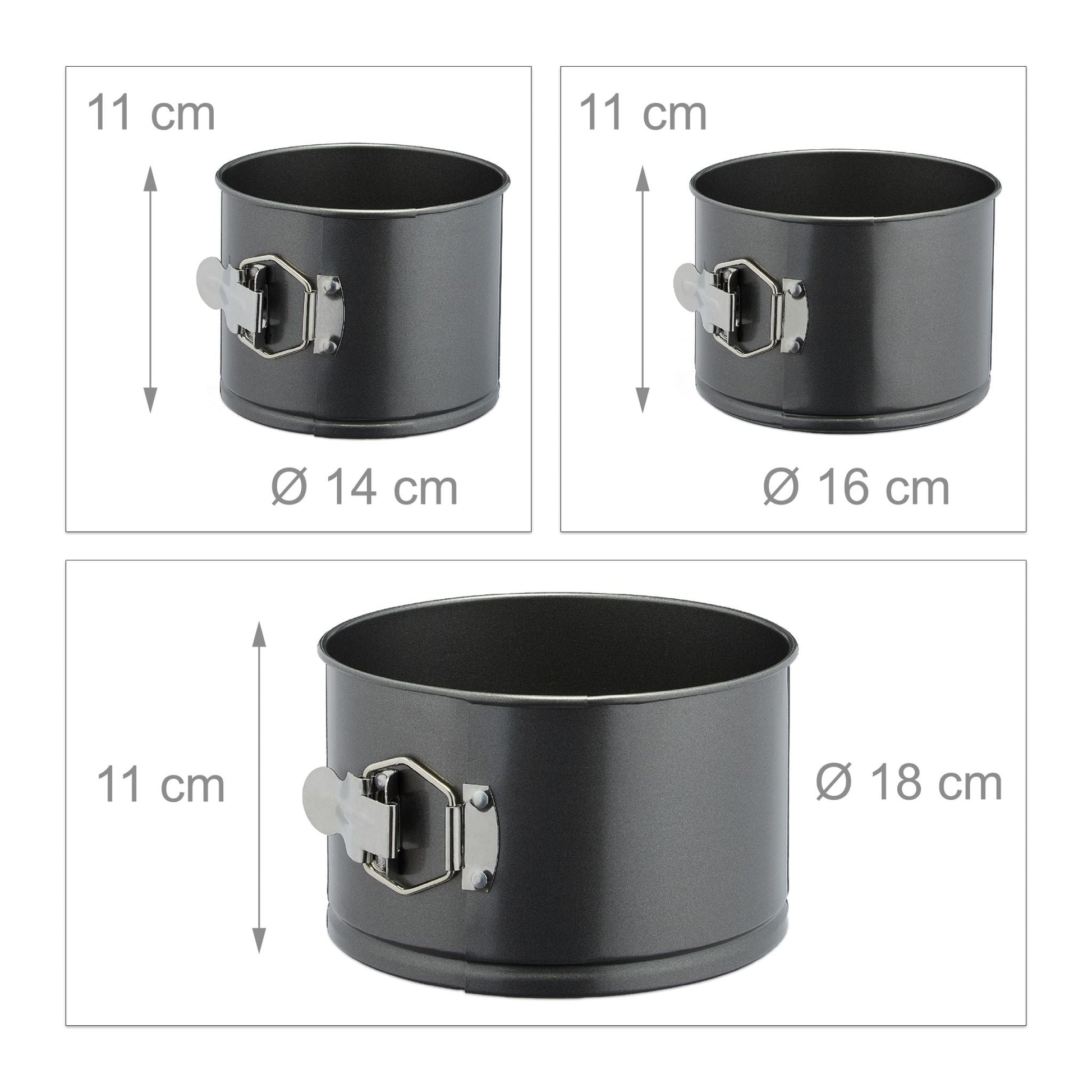 Springform hoch 3er-Set Anthrazit-Silber von Relaxdays