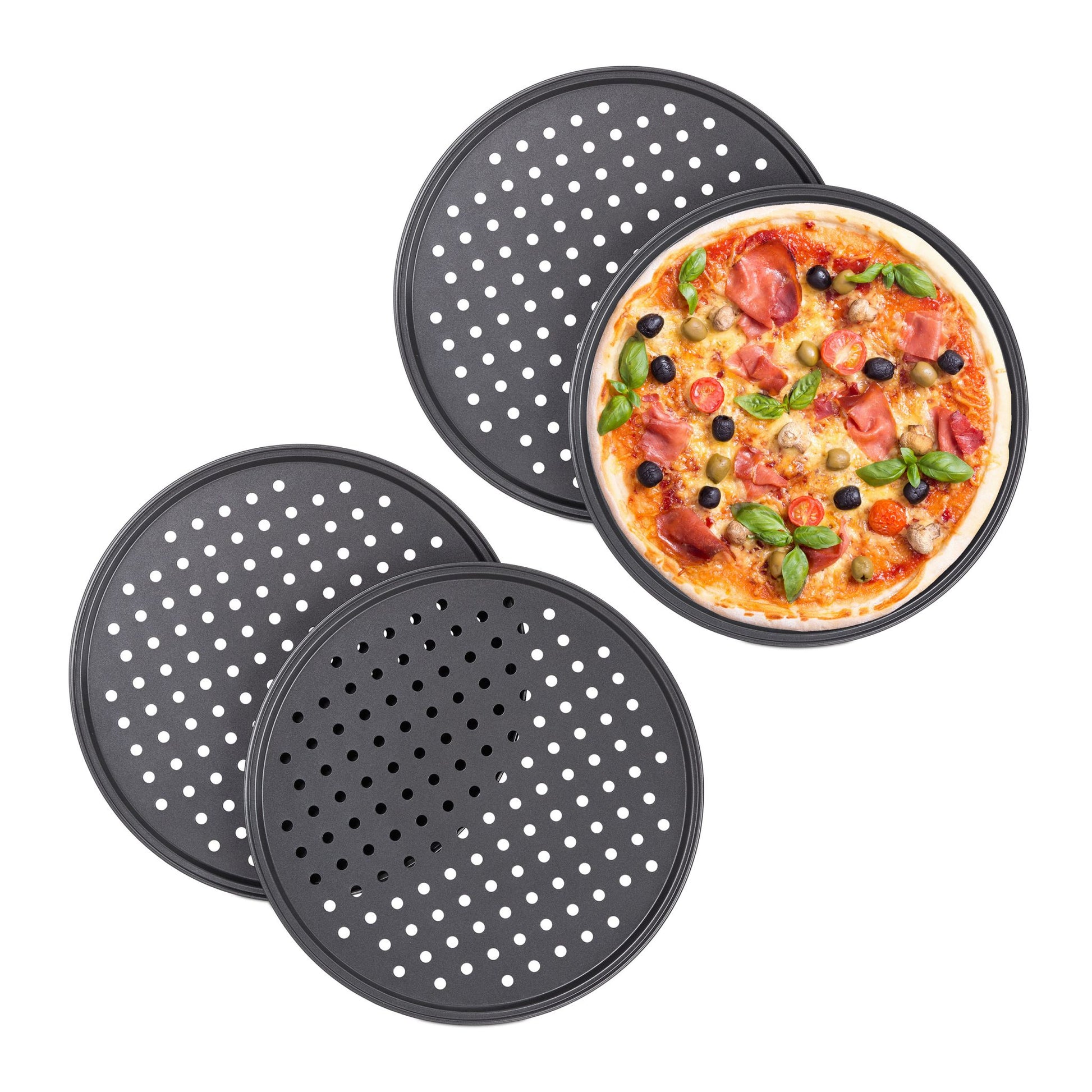 Knusper Pizzablech 4er-Set Anthrazit von Relaxdays