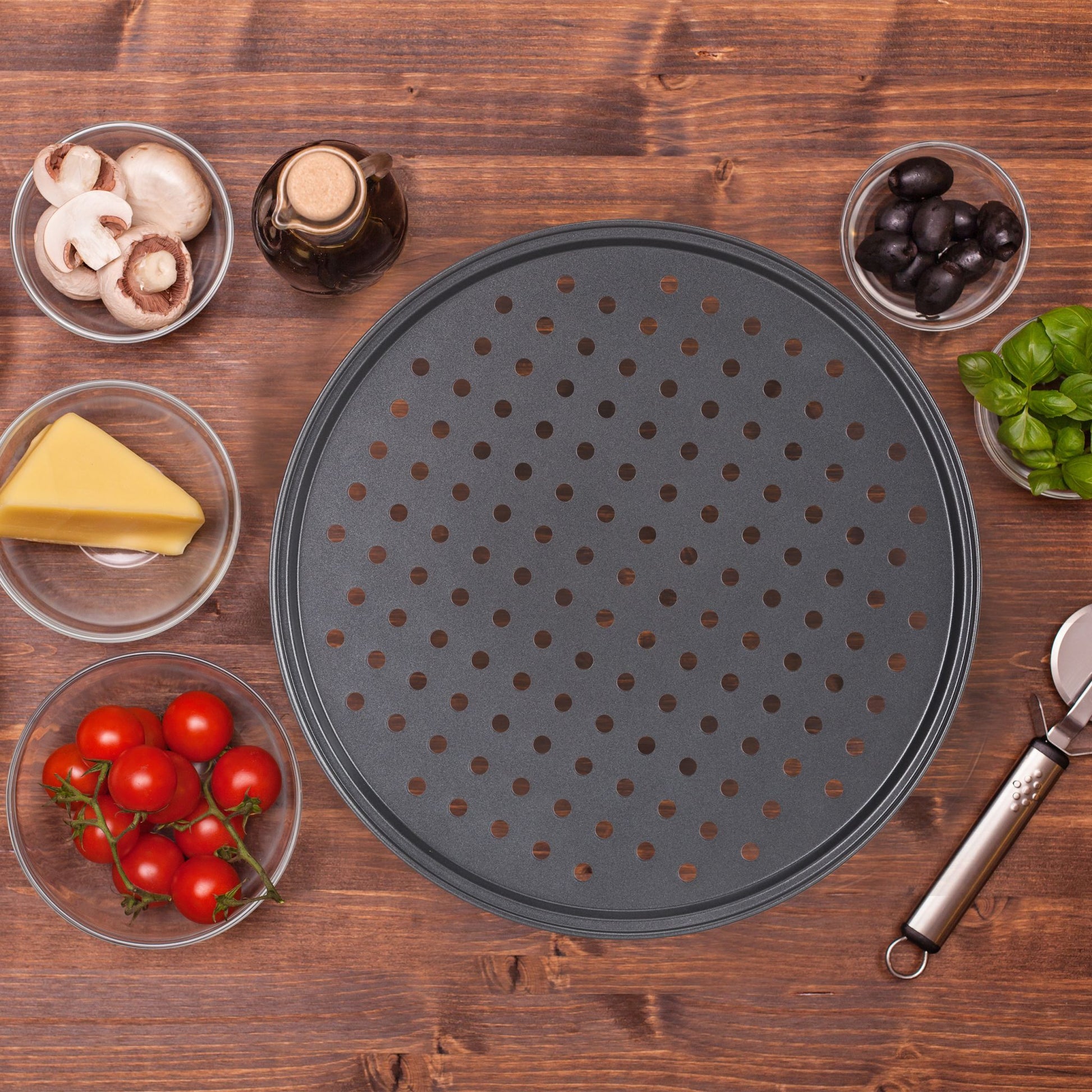 Knusper Pizzablech 4er-Set Anthrazit von Relaxdays