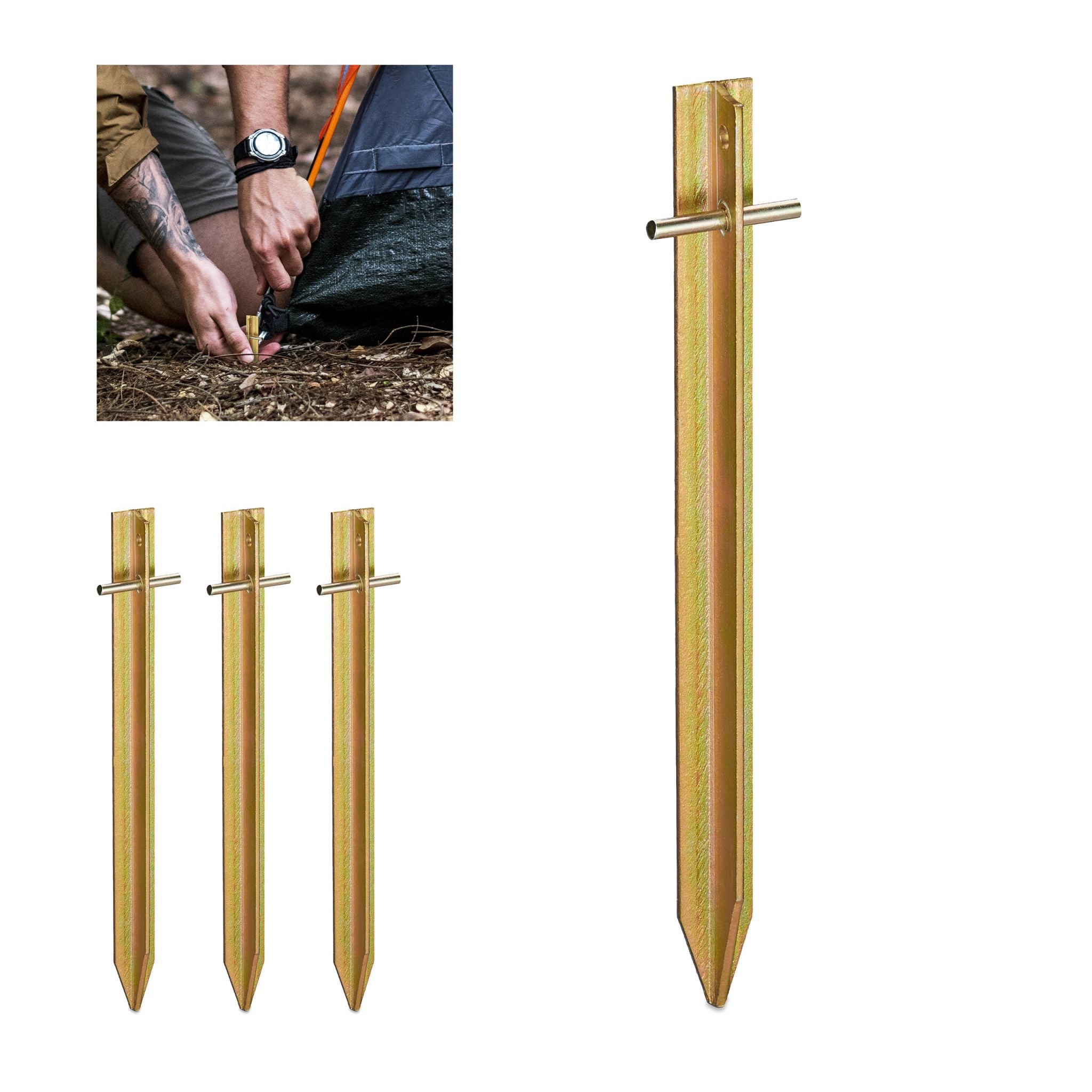 Heringe 4er-Set T-Stahl Gold von Relaxdays