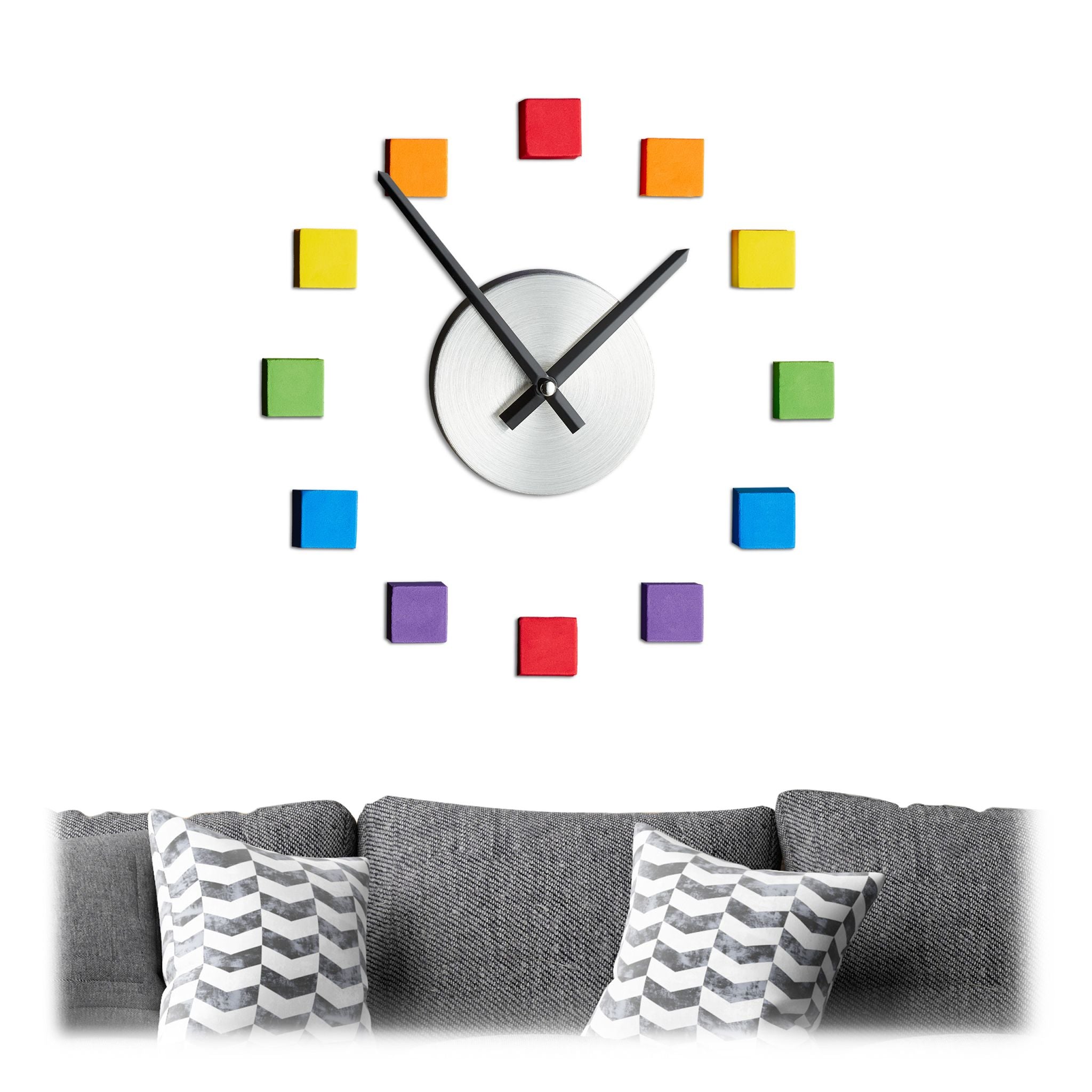 Wanduhr DIY bunt Gelb-Schwarz-Silber von Relaxdays