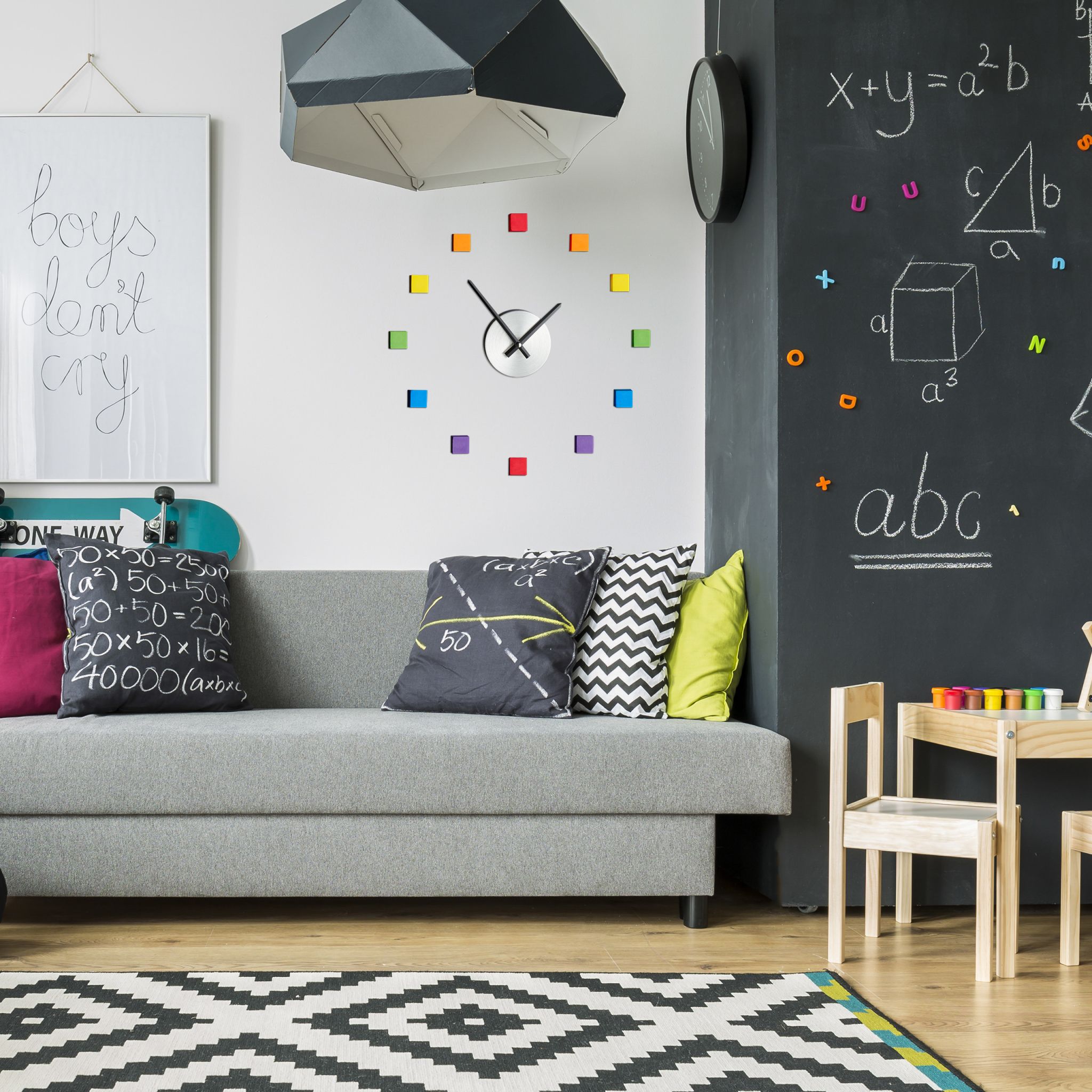 Wanduhr DIY bunt Gelb-Schwarz-Silber von Relaxdays