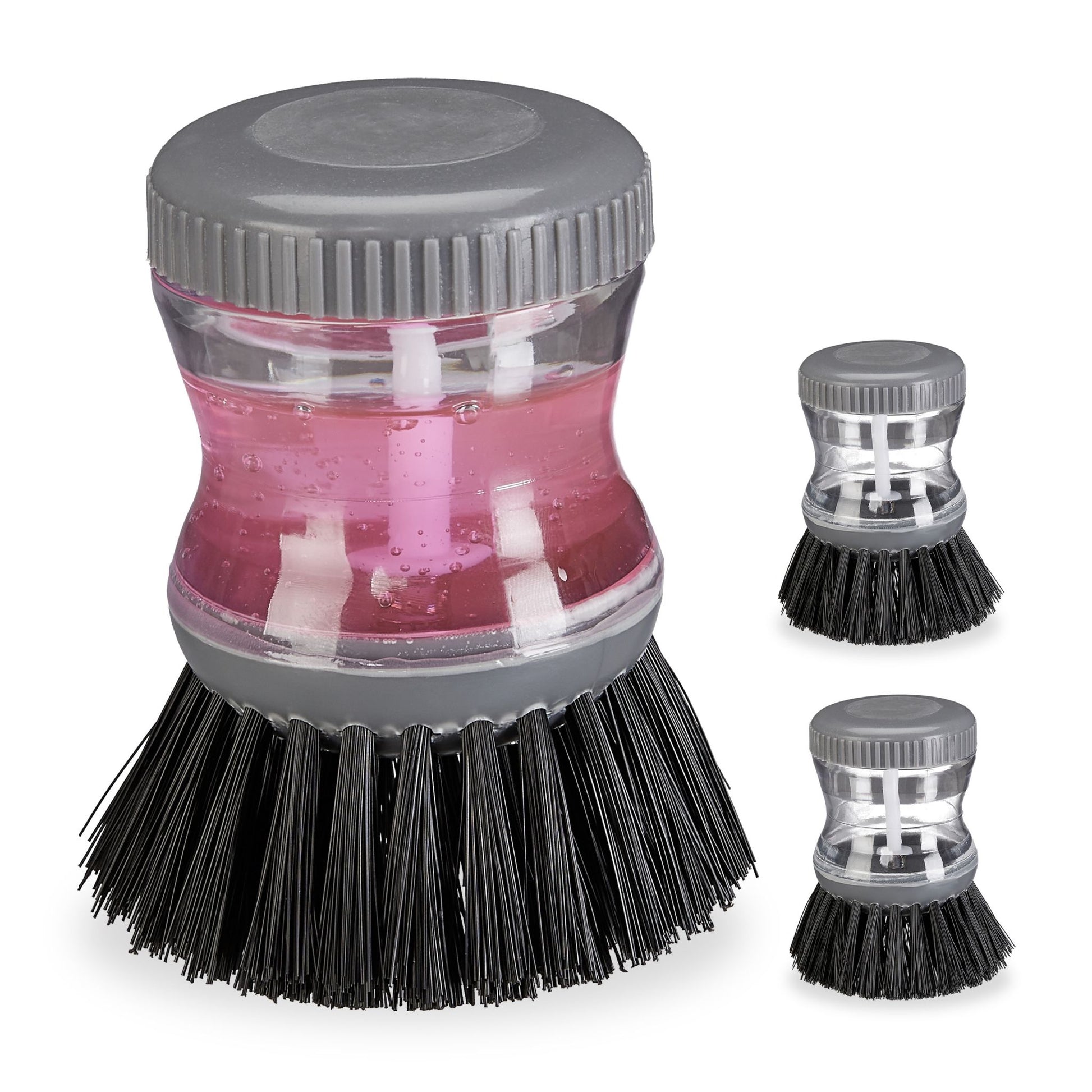 Spülbürste mit Spülmittelspender-Set Schwarz-Transparent-Grau von Relaxdays