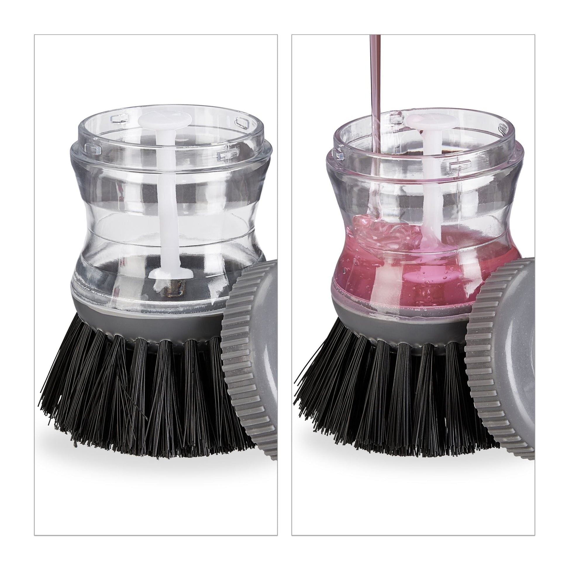 Spülbürste mit Spülmittelspender-Set Schwarz-Transparent-Grau von Relaxdays