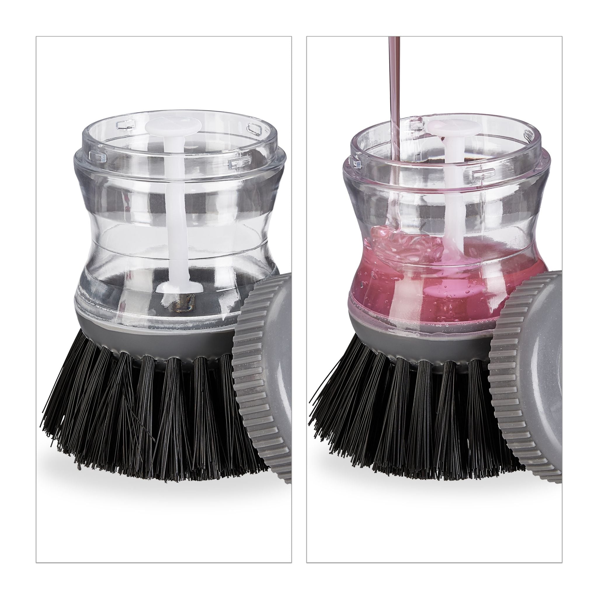 Spülbürste mit Spülmittelspender-Set Schwarz-Transparent-Grau von Relaxdays