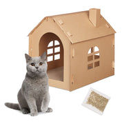 Katzenhaus Pappe mit Kratzbrett Hellbraun von Relaxdays