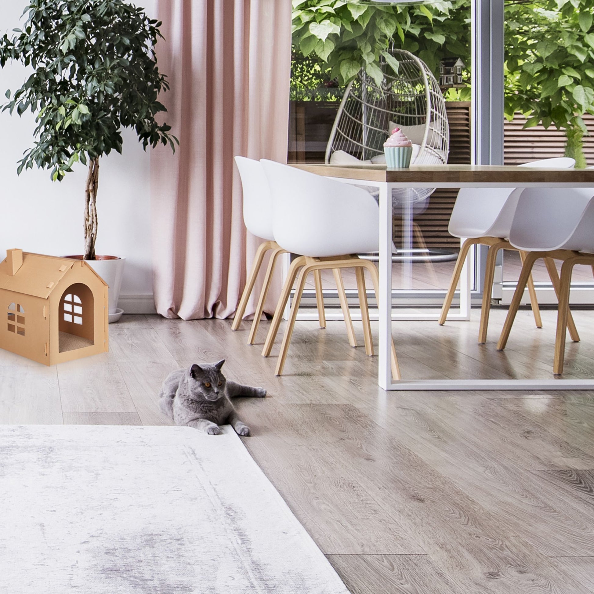 Katzenhaus Pappe mit Kratzbrett Hellbraun von Relaxdays