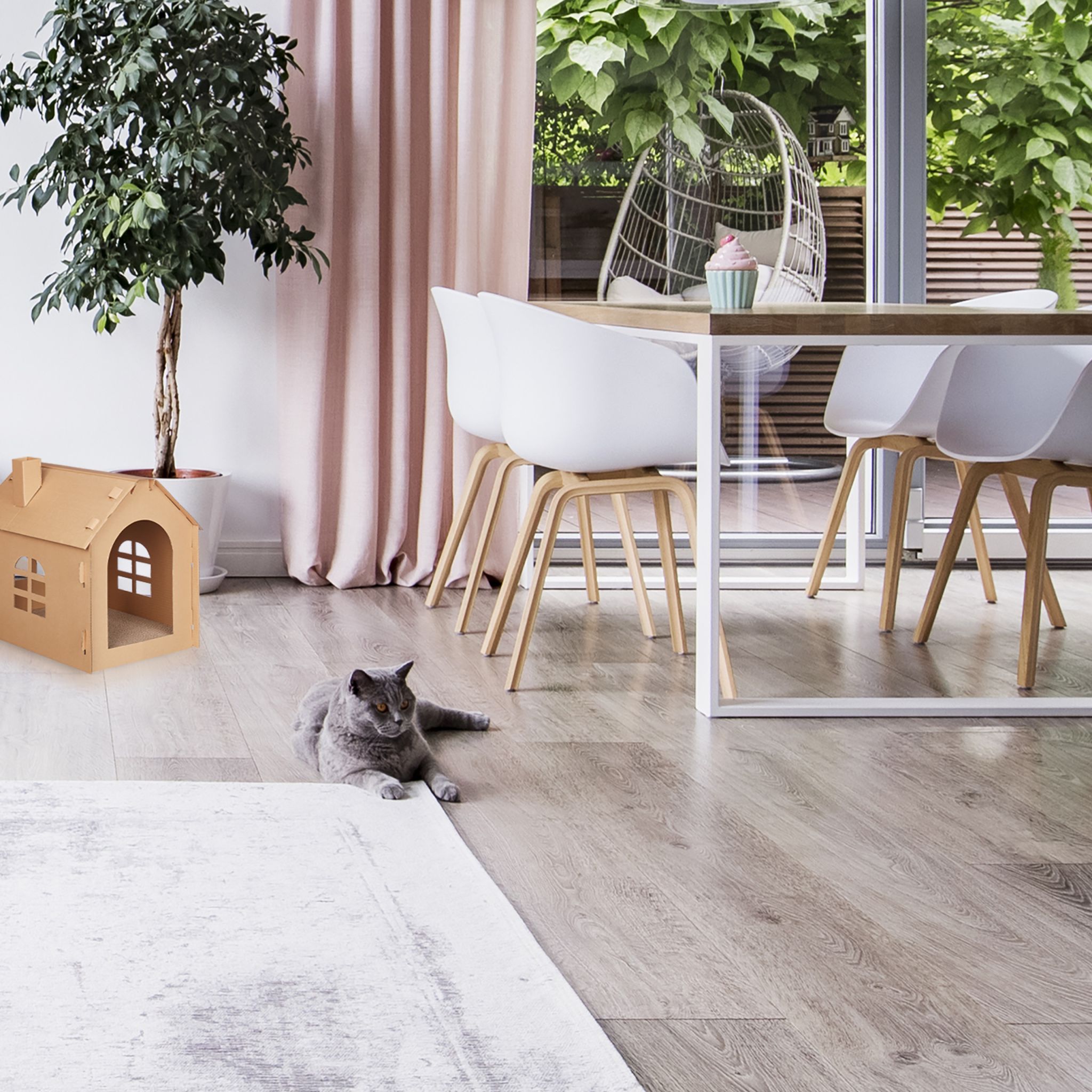 Katzenhaus Pappe mit Kratzbrett Hellbraun von Relaxdays