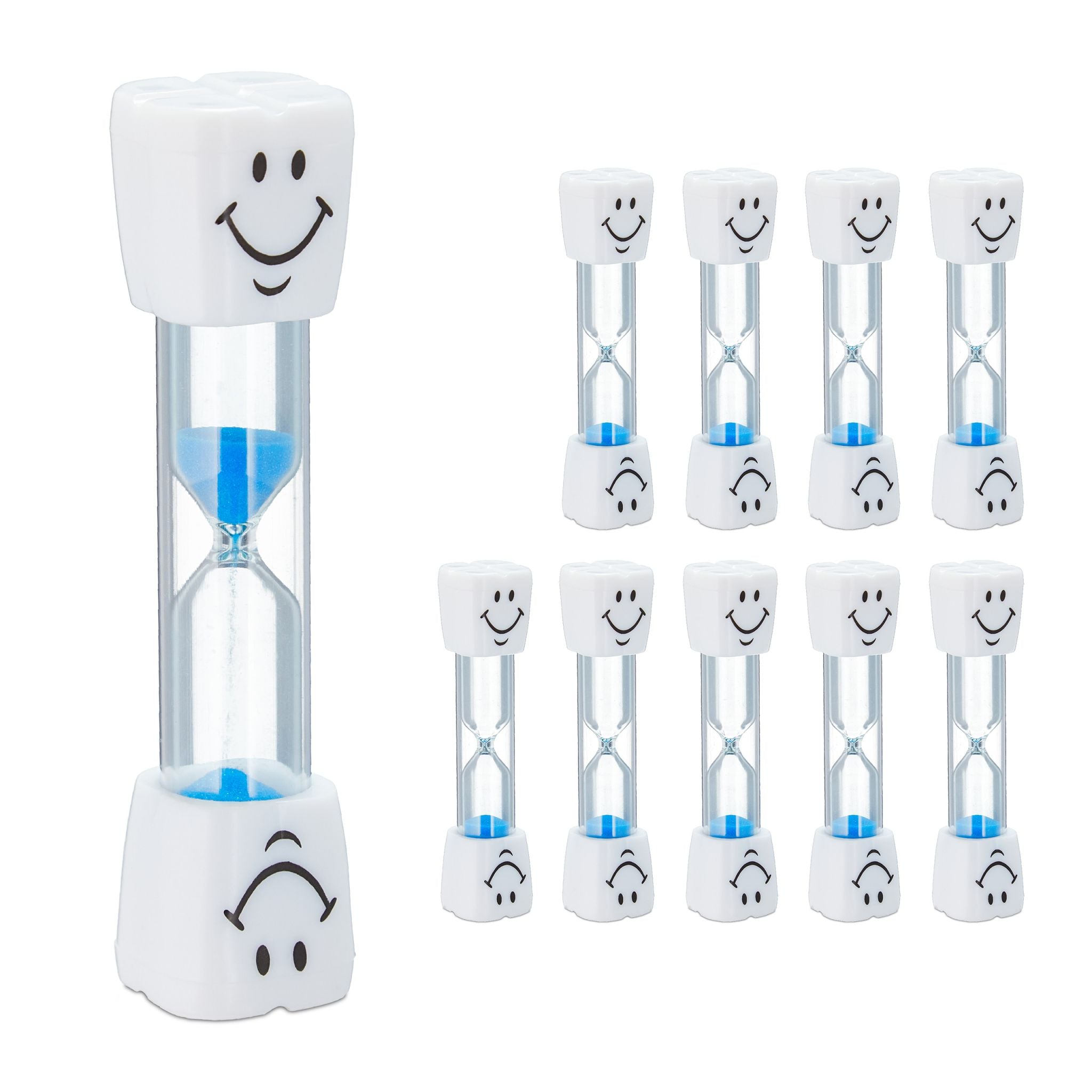Sanduhr Zähneputzen Kinder 10er-Set Weiss-Blau-Transparent von Relaxdays