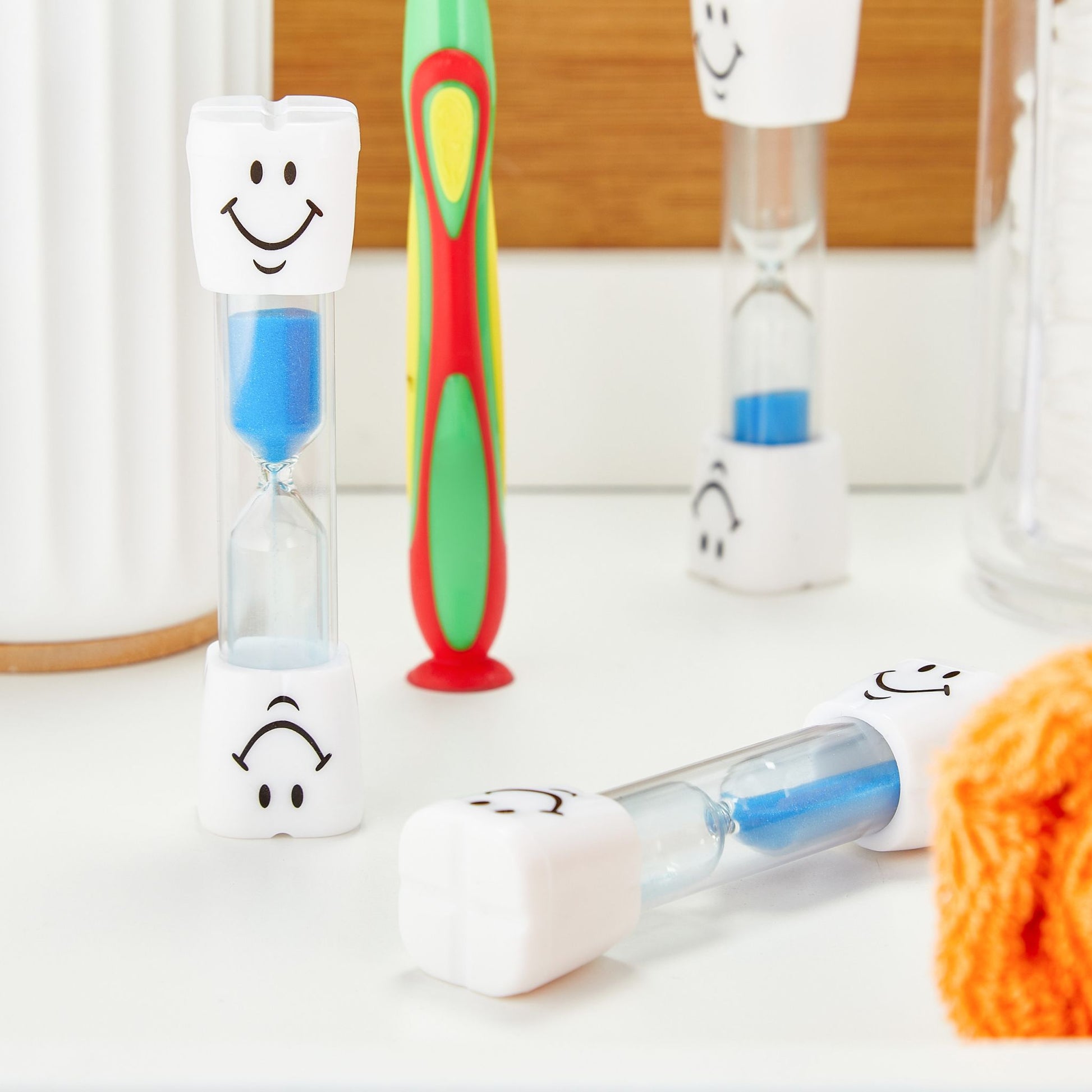 Sanduhr Zähneputzen Kinder 10er-Set Weiss-Blau-Transparent von Relaxdays