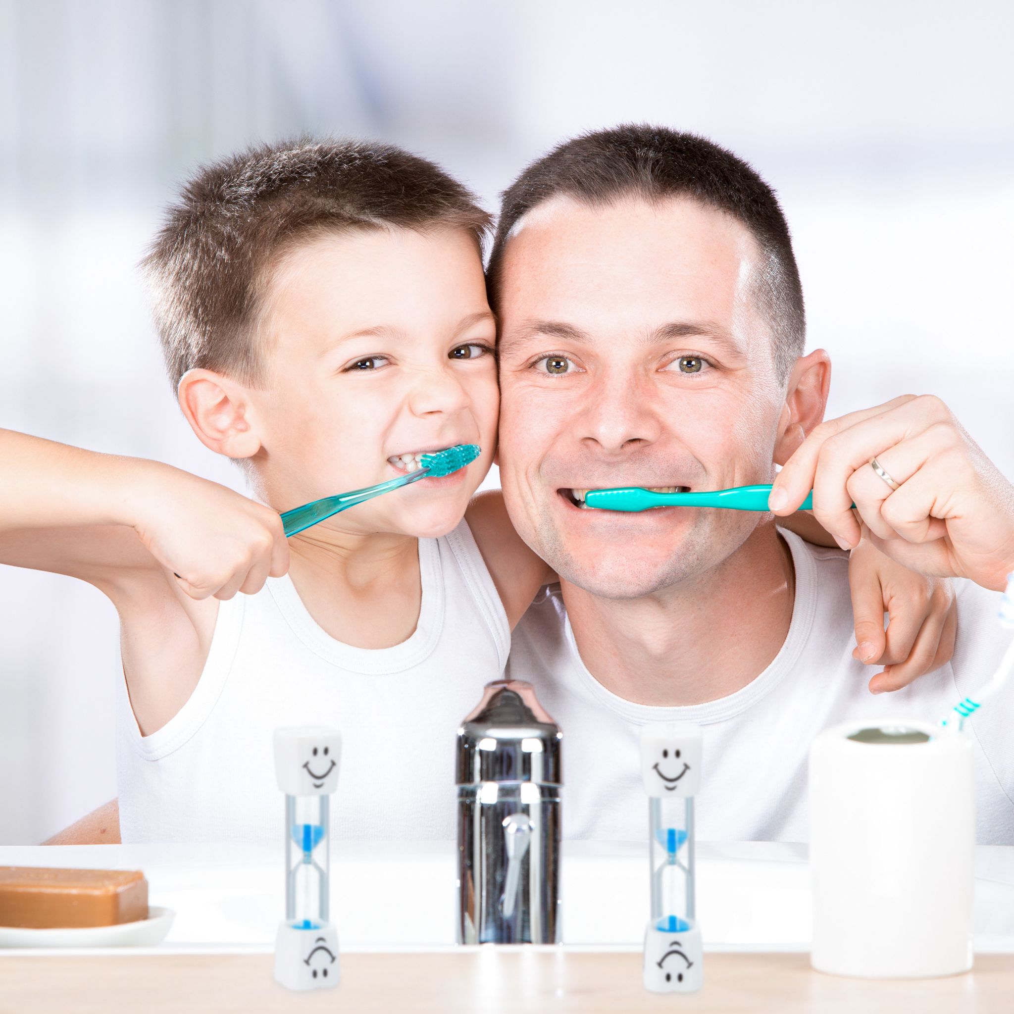 Sanduhr Zähneputzen Kinder 10er-Set Weiss-Blau-Transparent von Relaxdays