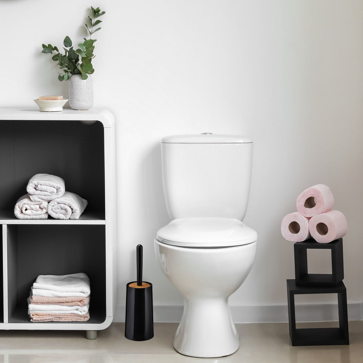 Toilettenbürste mit Behälter Hellbraun-Schwarz von Relaxdays