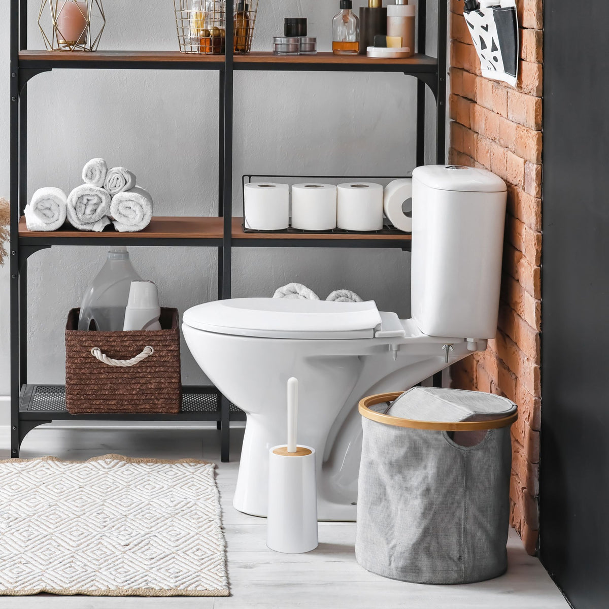 Toilettenbürste mit Behälter Weiss-Hellbraun-Schwarz von Relaxdays