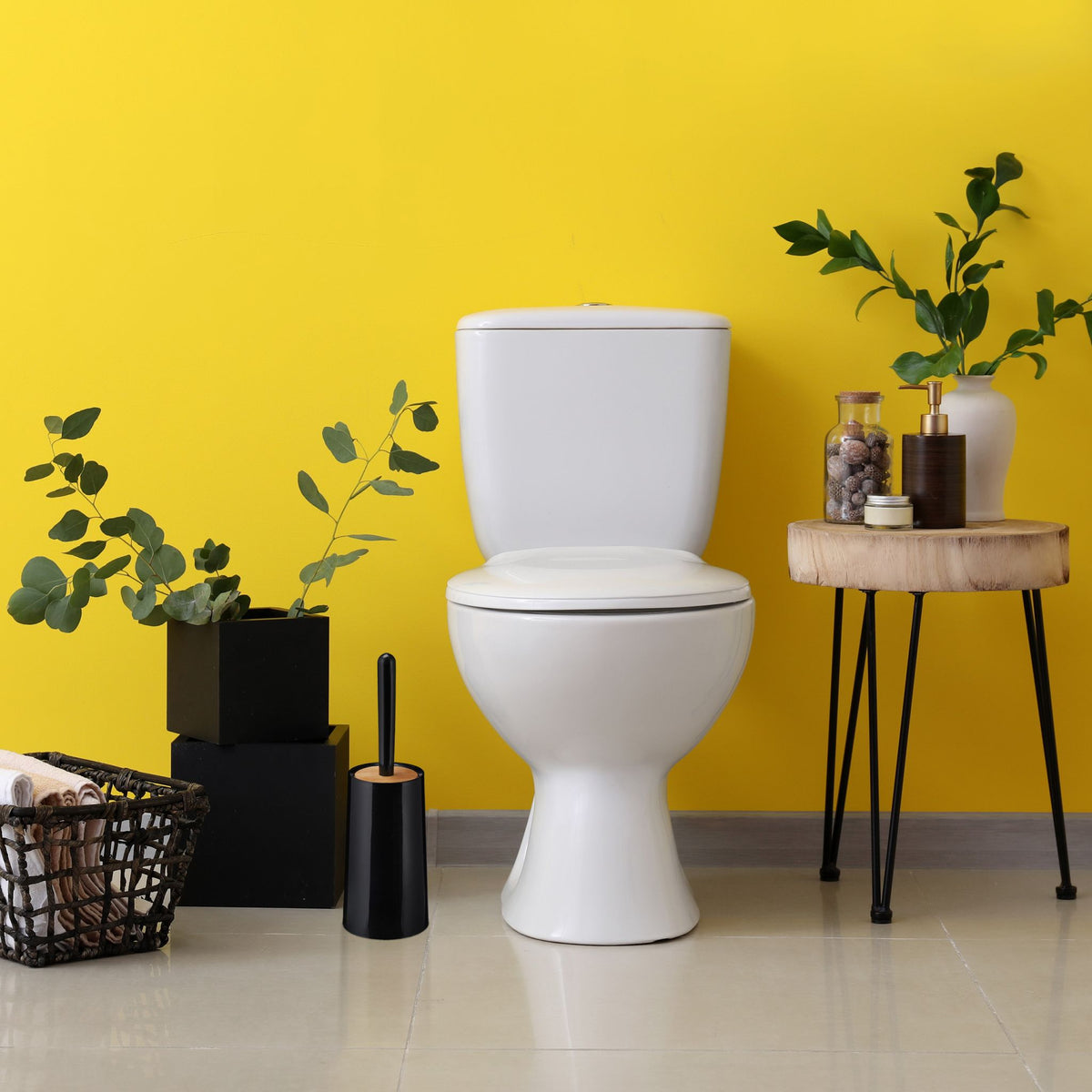 Toilettenbürste mit Behälter Weiss-Hellbraun-Schwarz von Relaxdays