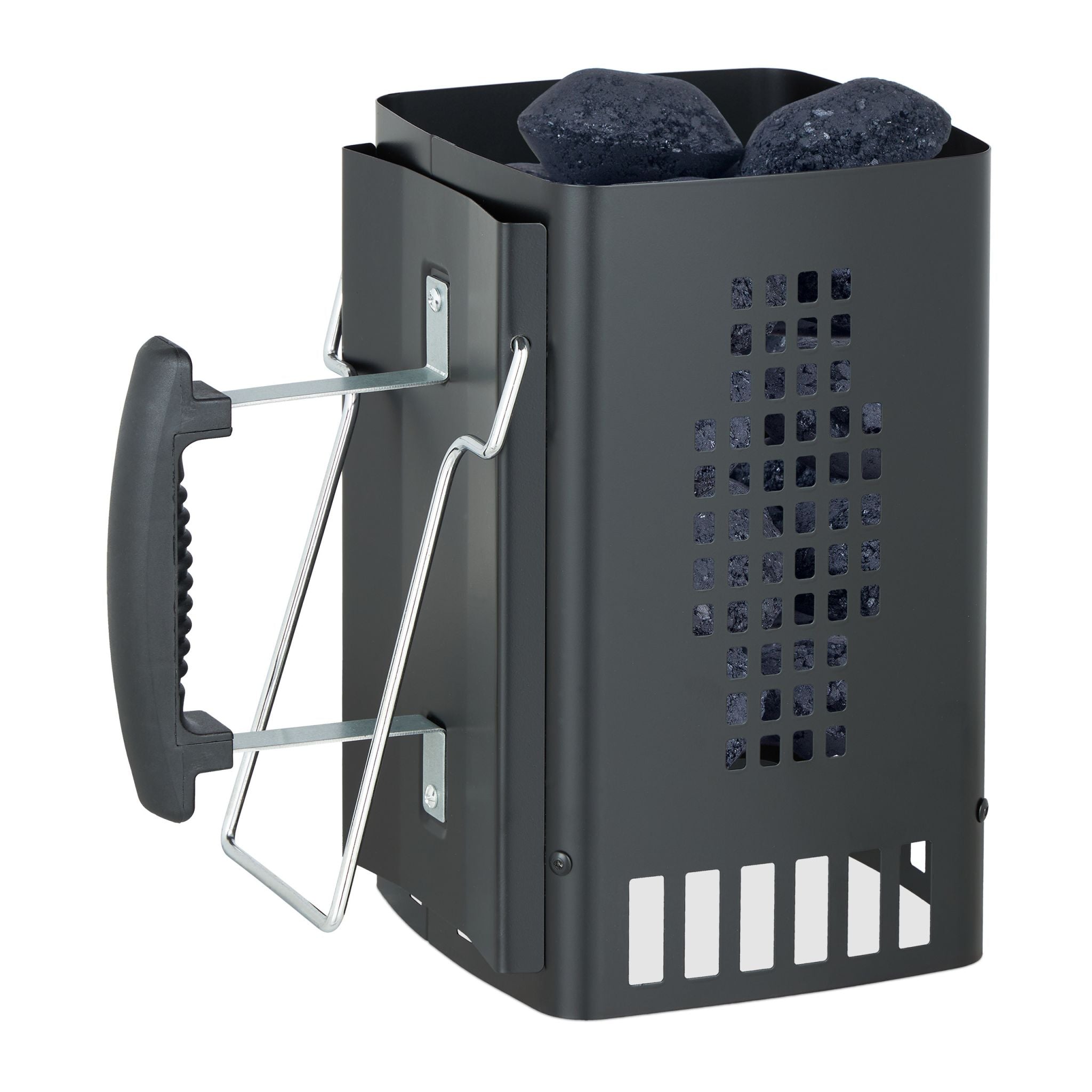 Anzündkamin für den Grill Schwarz-Silber von Relaxdays