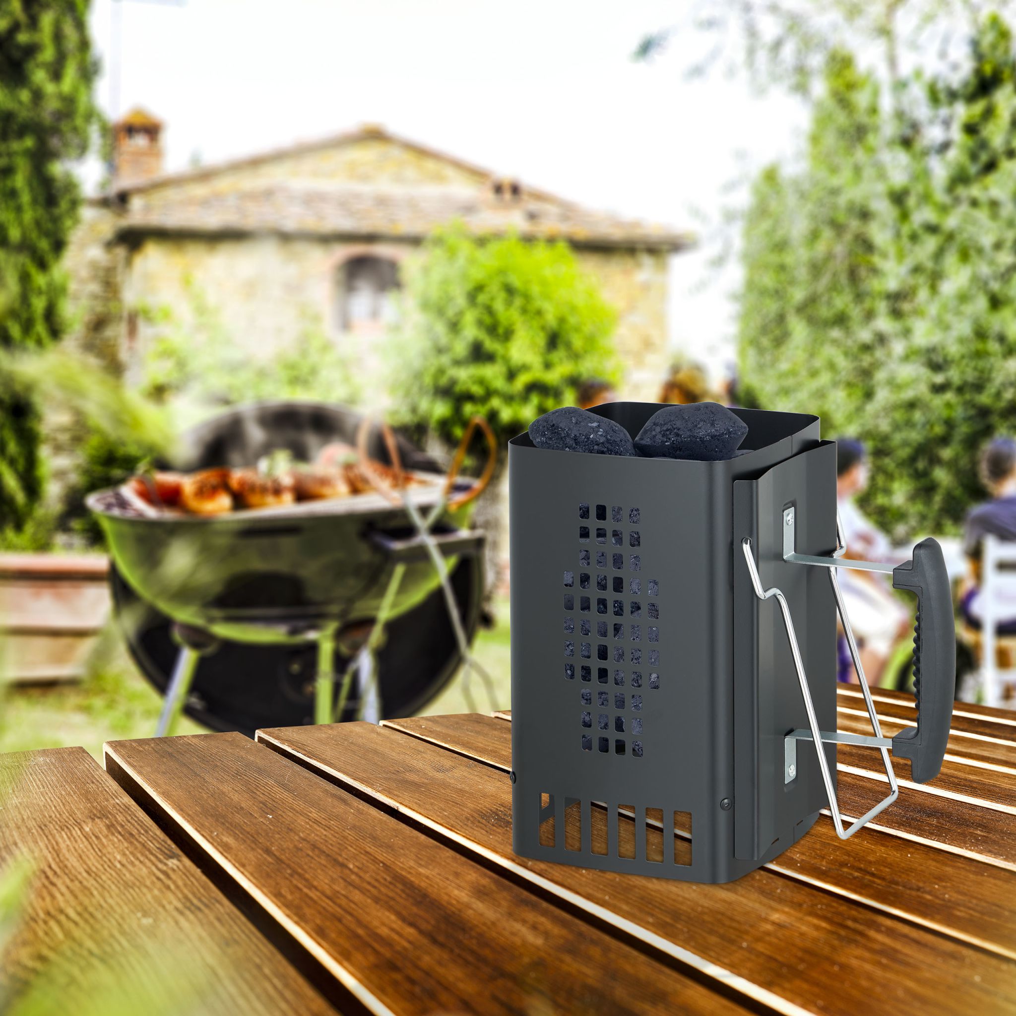 Anzündkamin für den Grill Schwarz-Silber von Relaxdays