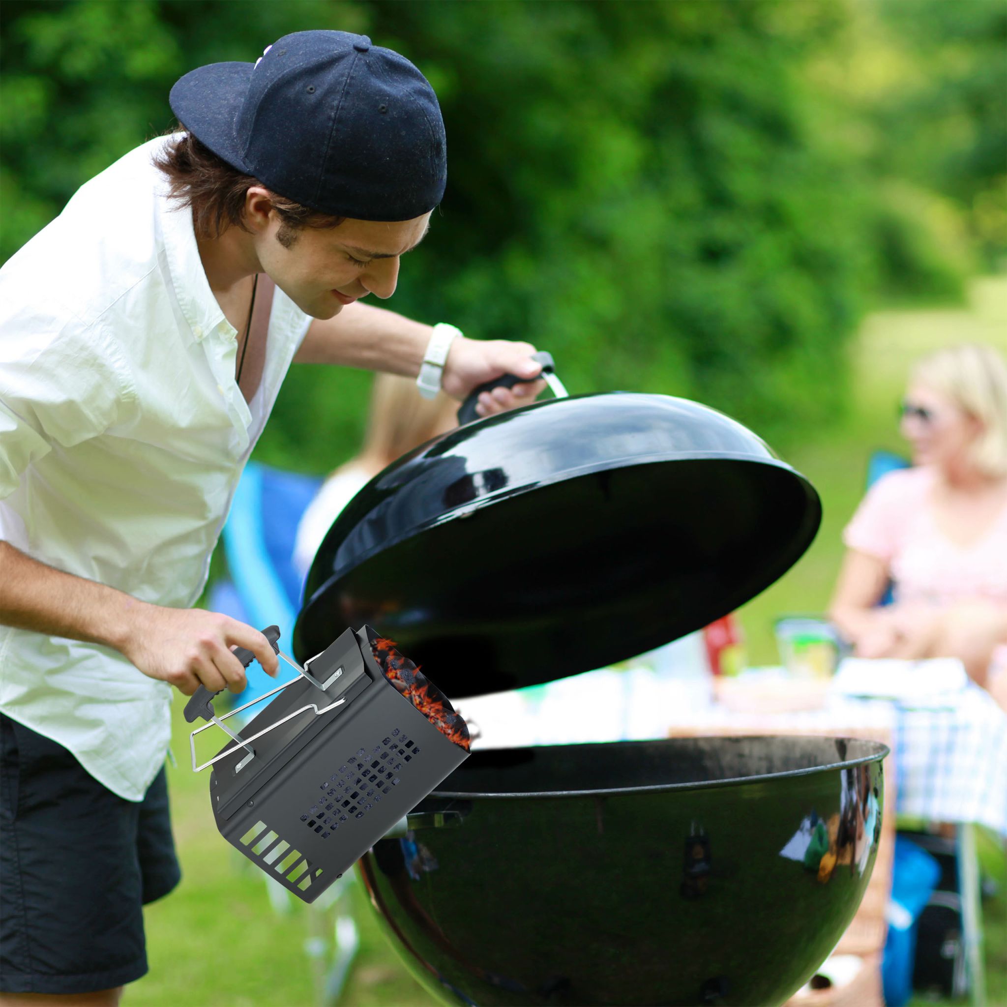 Anzündkamin für den Grill Schwarz-Silber von Relaxdays