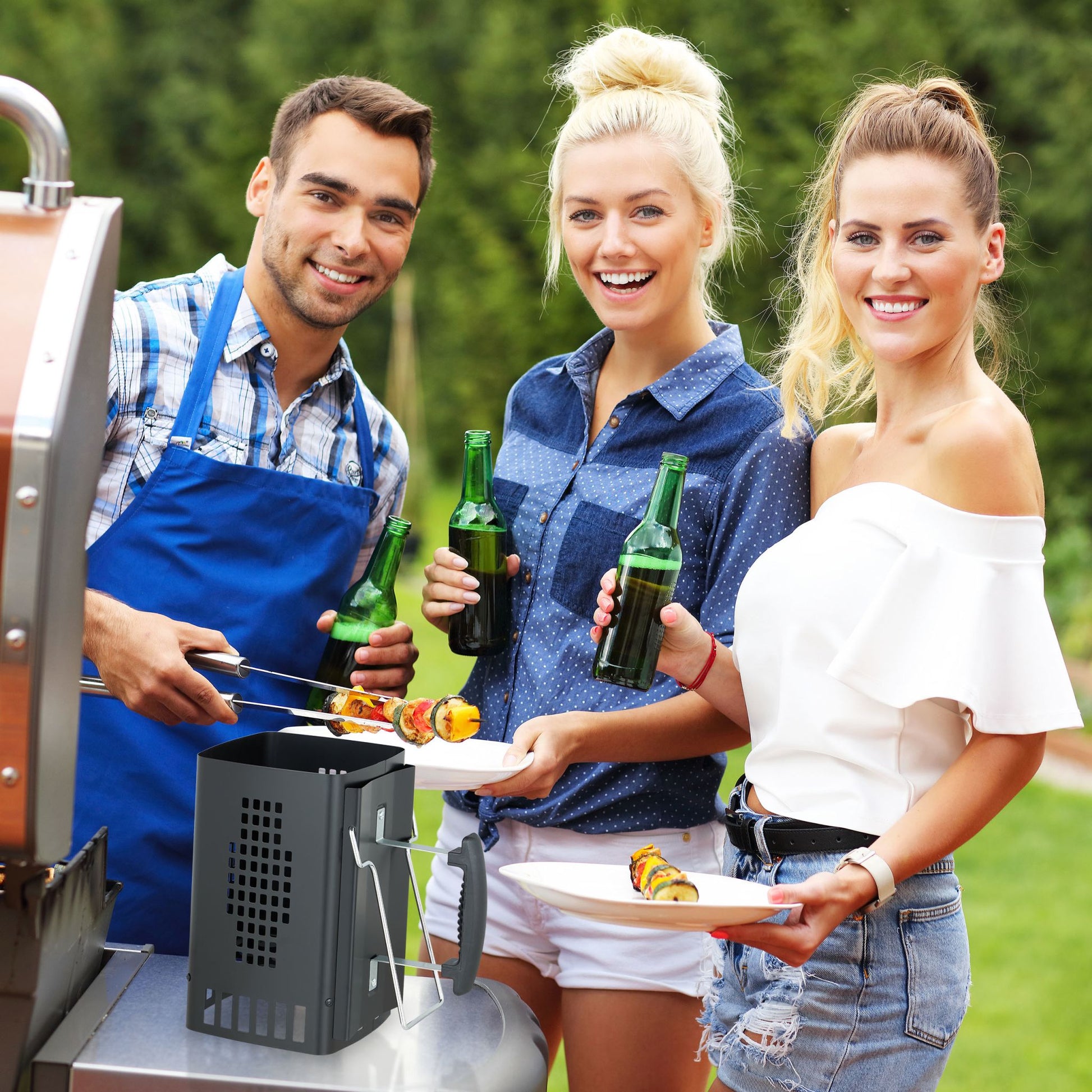 Anzündkamin für den Grill Schwarz-Silber von Relaxdays
