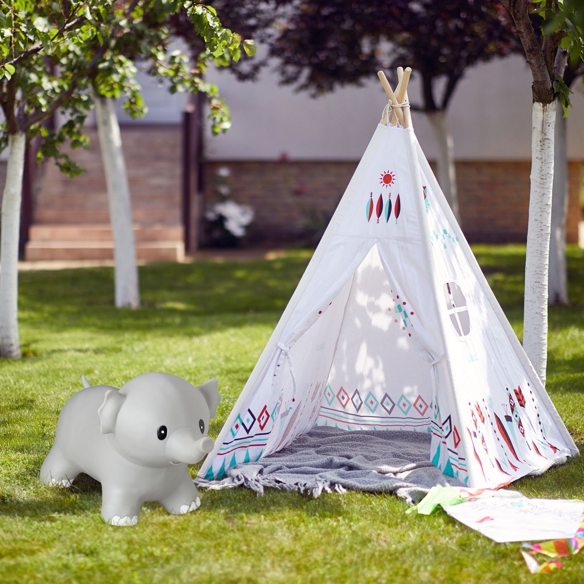 Hüpftier Elefant Weiss-Schwarz-Grau von Relaxdays