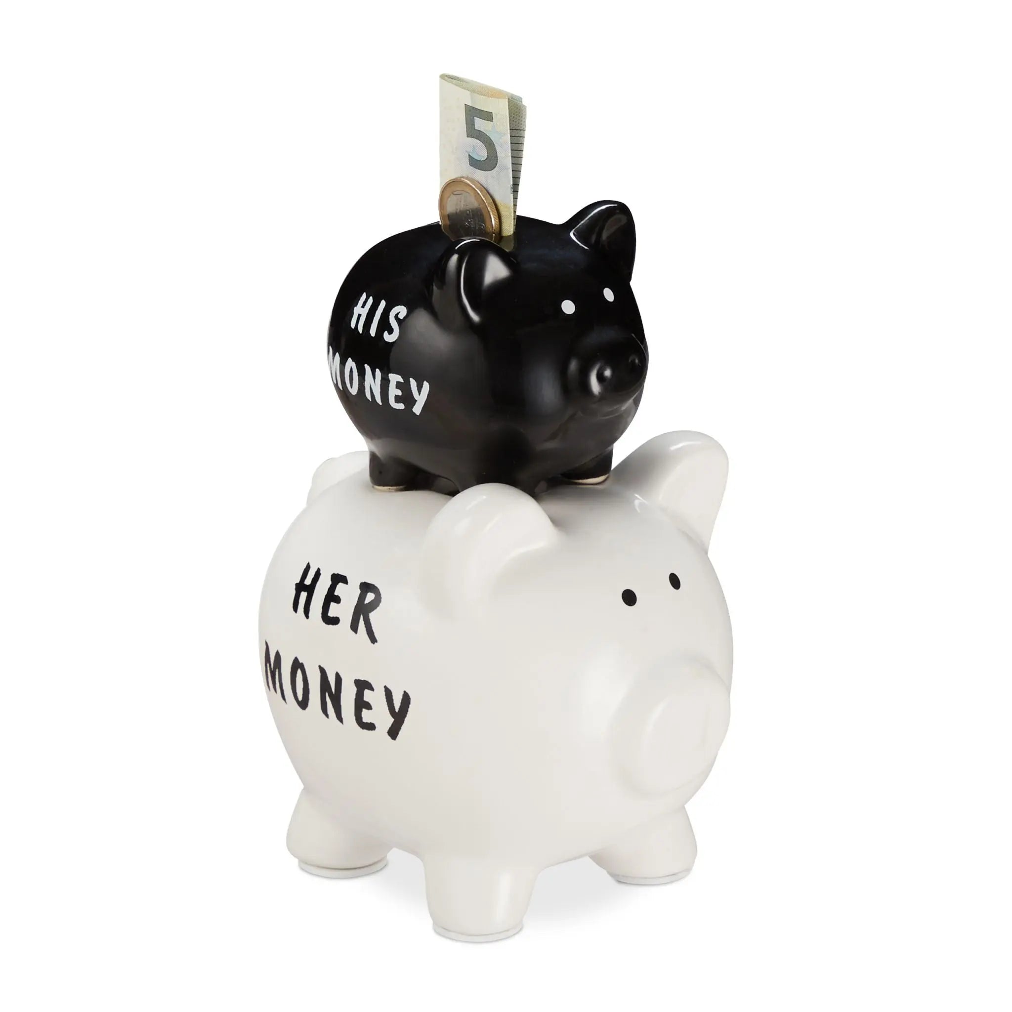 Sparschwein His Money & Her Money Weiss-Schwarz von Relaxdays