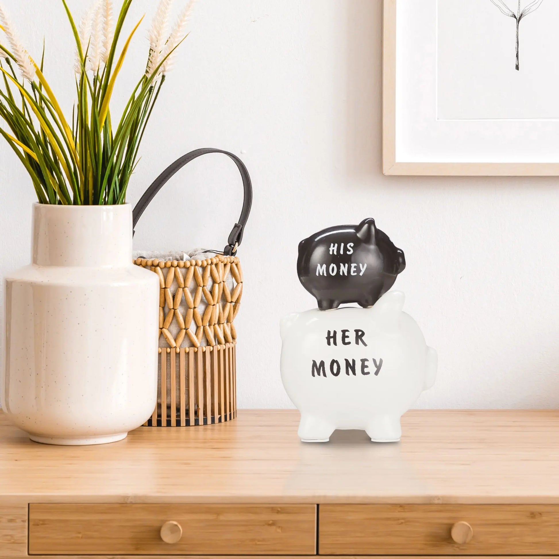 Sparschwein His Money & Her Money Weiss-Schwarz von Relaxdays