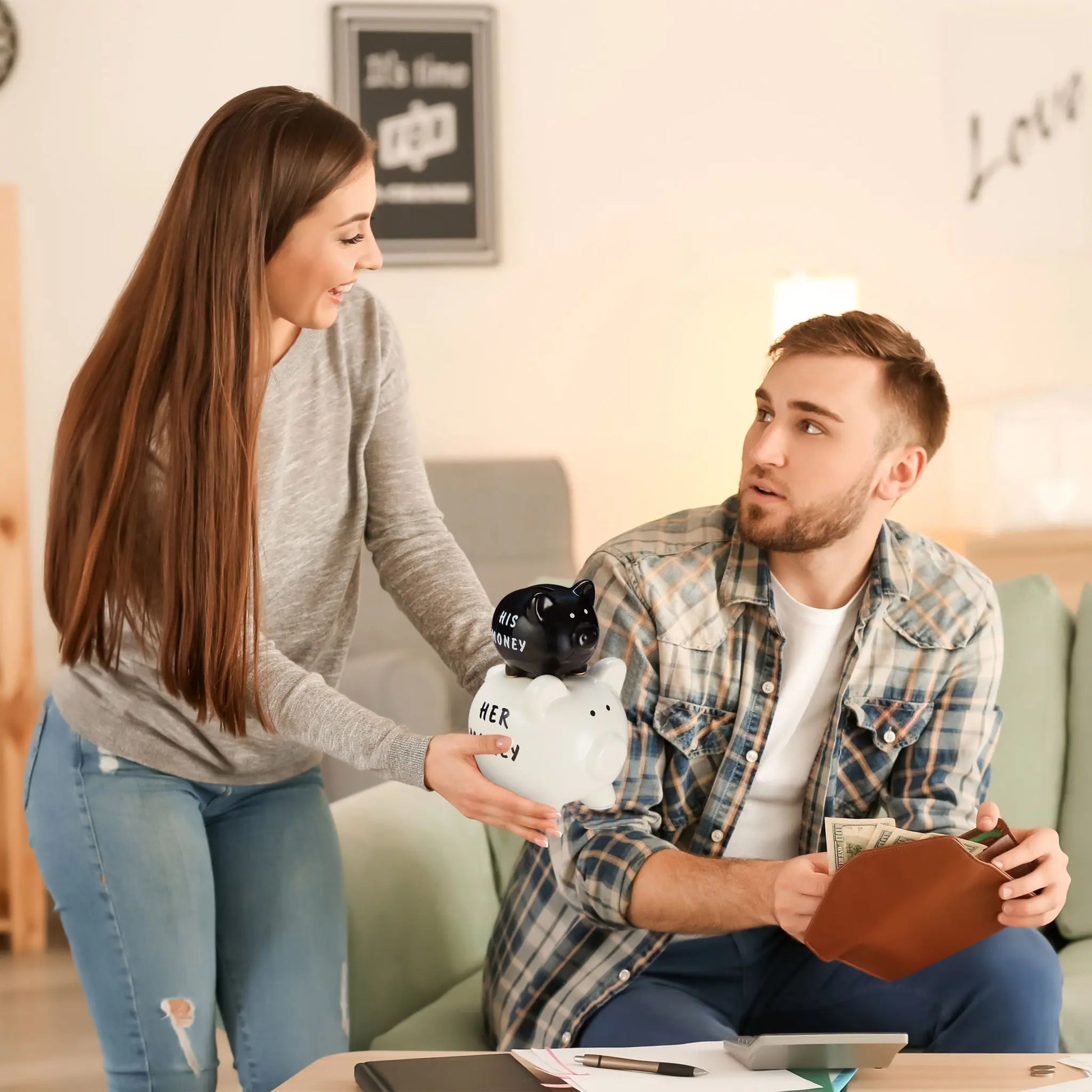 Sparschwein His Money & Her Money Weiss-Schwarz von Relaxdays