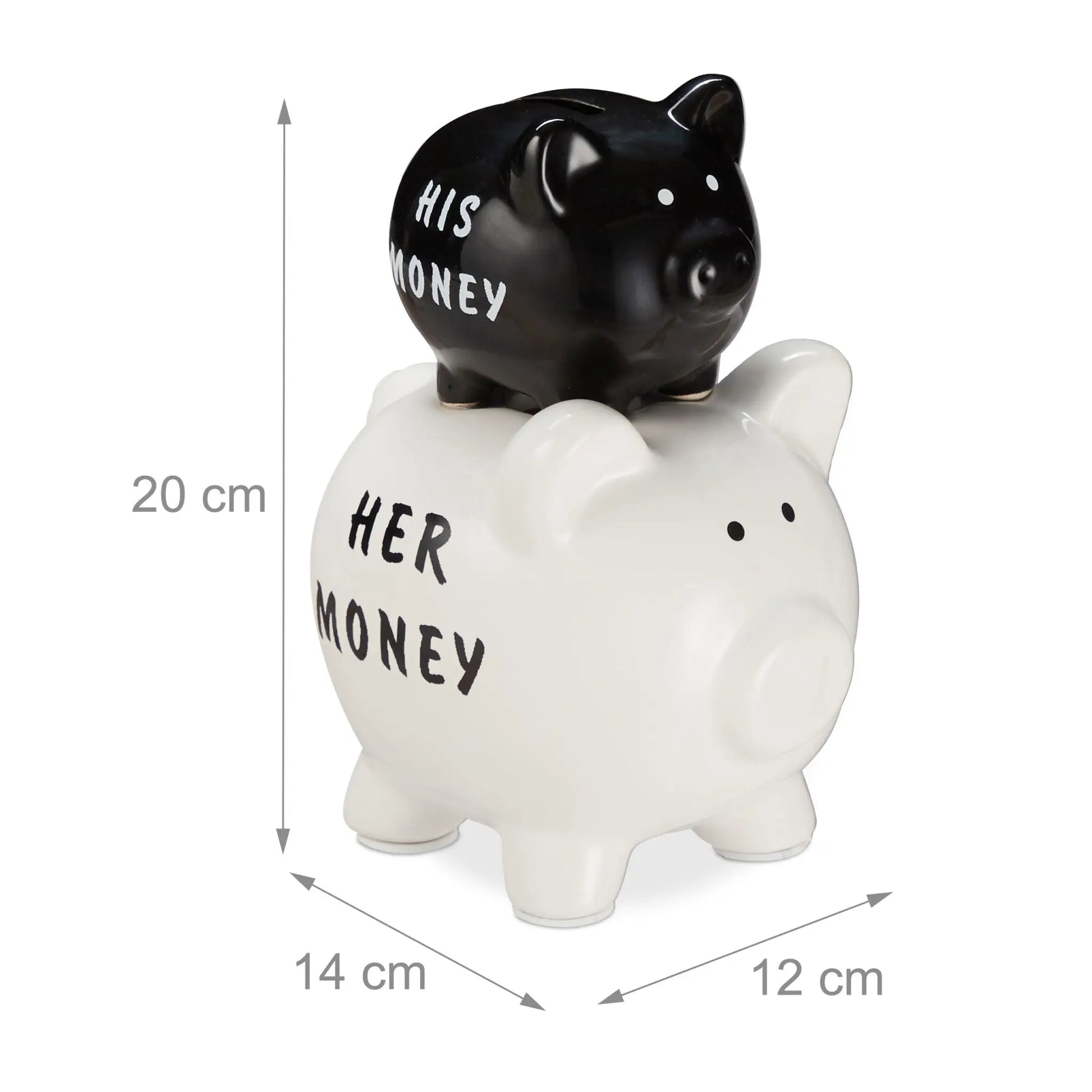 Sparschwein His Money & Her Money Weiss-Schwarz von Relaxdays