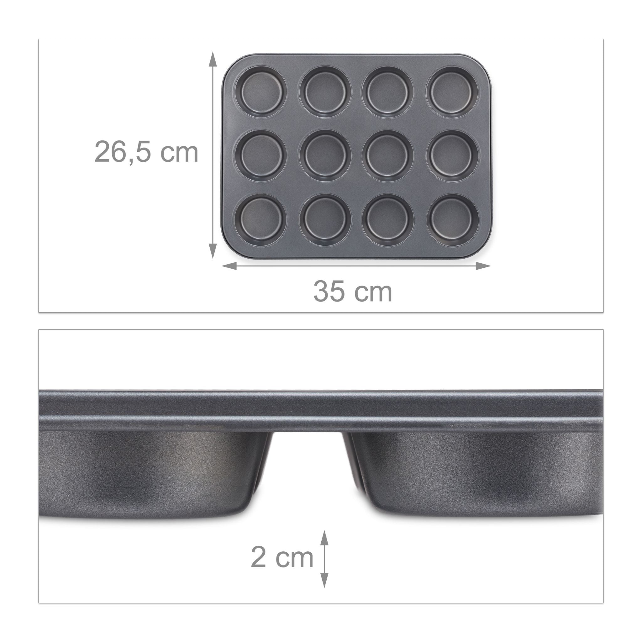 12er Muffinform 2er-Set Anthrazit von Relaxdays