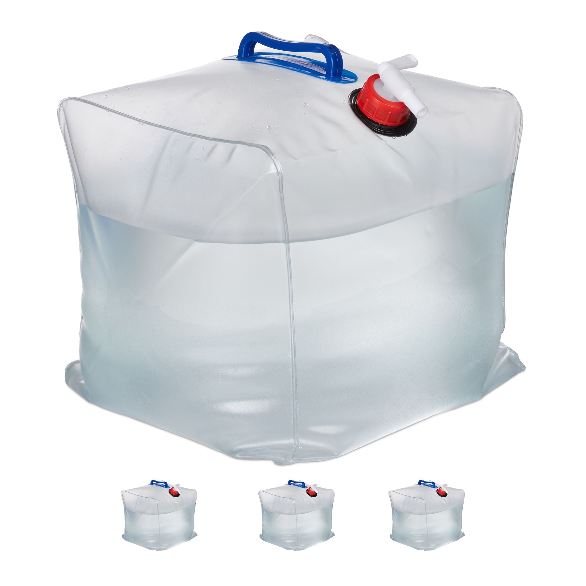 Wasserkanister faltbar 20L 4er-Set Blau-Rot-Transparent von Relaxdays